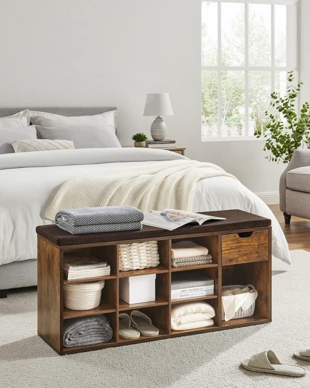 CUSTOS Collection - Storage Bench, Entryway Bench with Cushion, Drawer and Op...