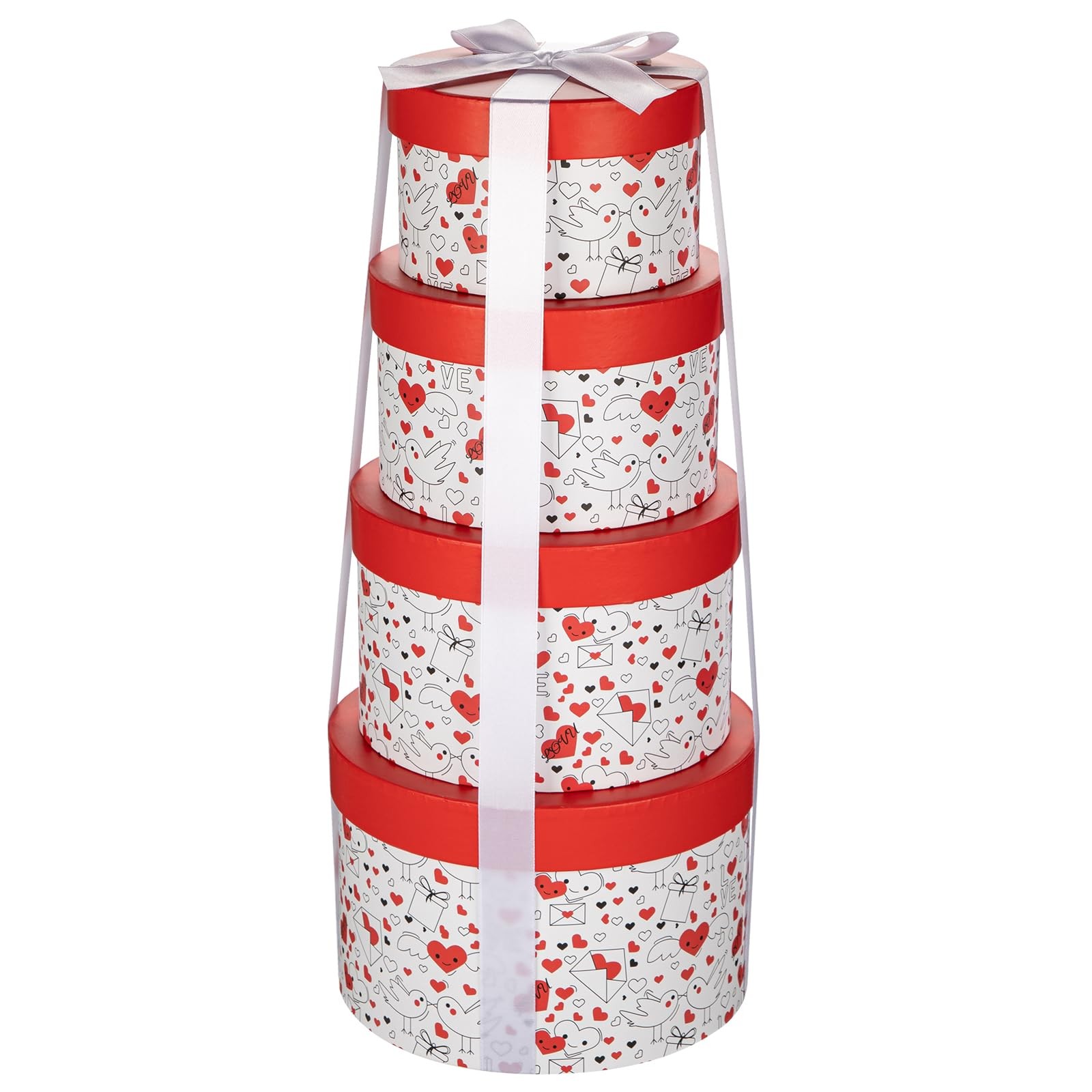 4 PCS Luxury Round Nested Gift Boxes With Lids Cardboard Red White Set