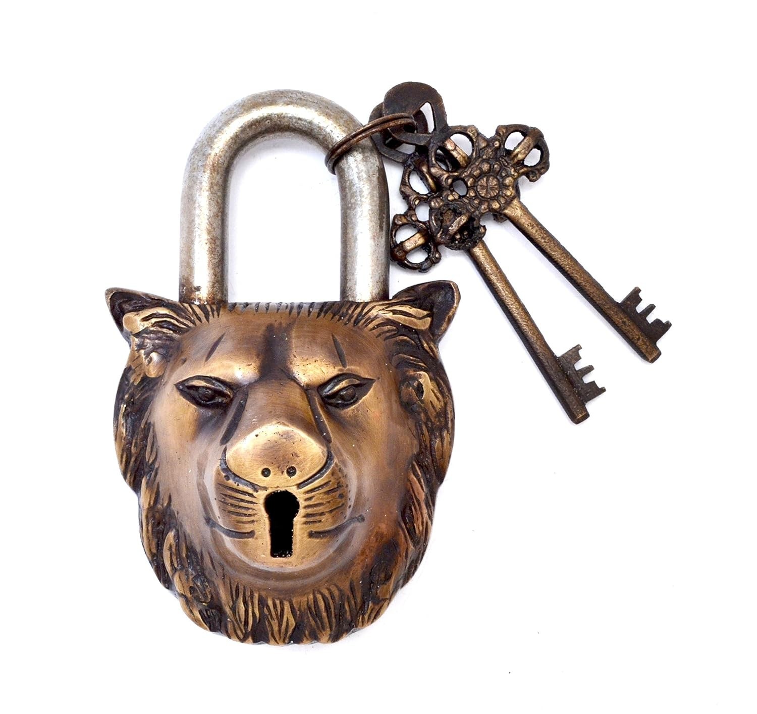 Handmade Rare Brass Lion Vintage Finish Home Garden Padlock with Keys