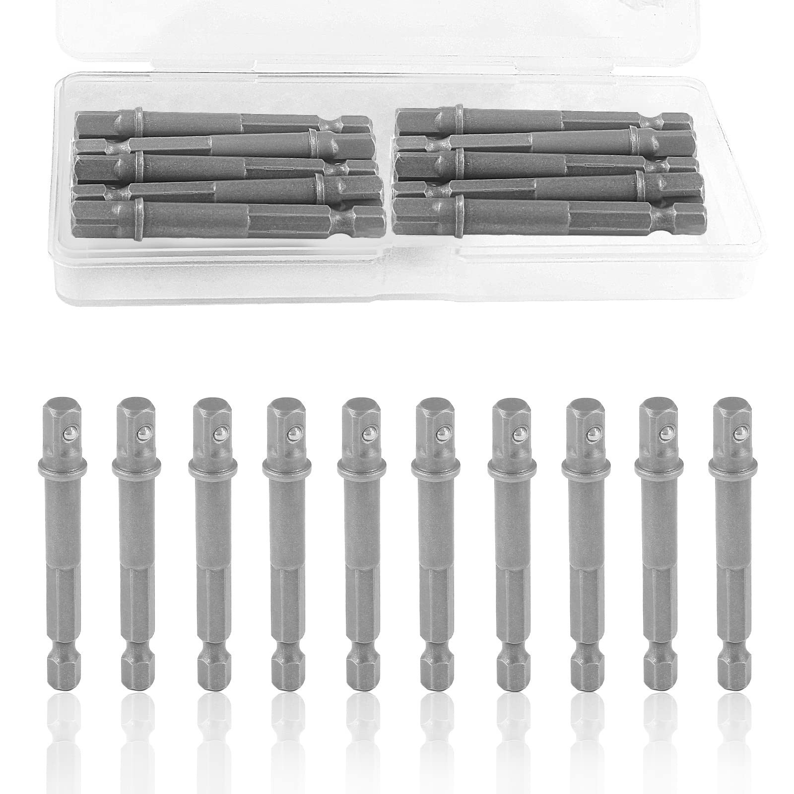 10 Pieces 1/4" Square to 1/4" Hex Adapter, 1/4 Inch Square Socket Adapter Bit...