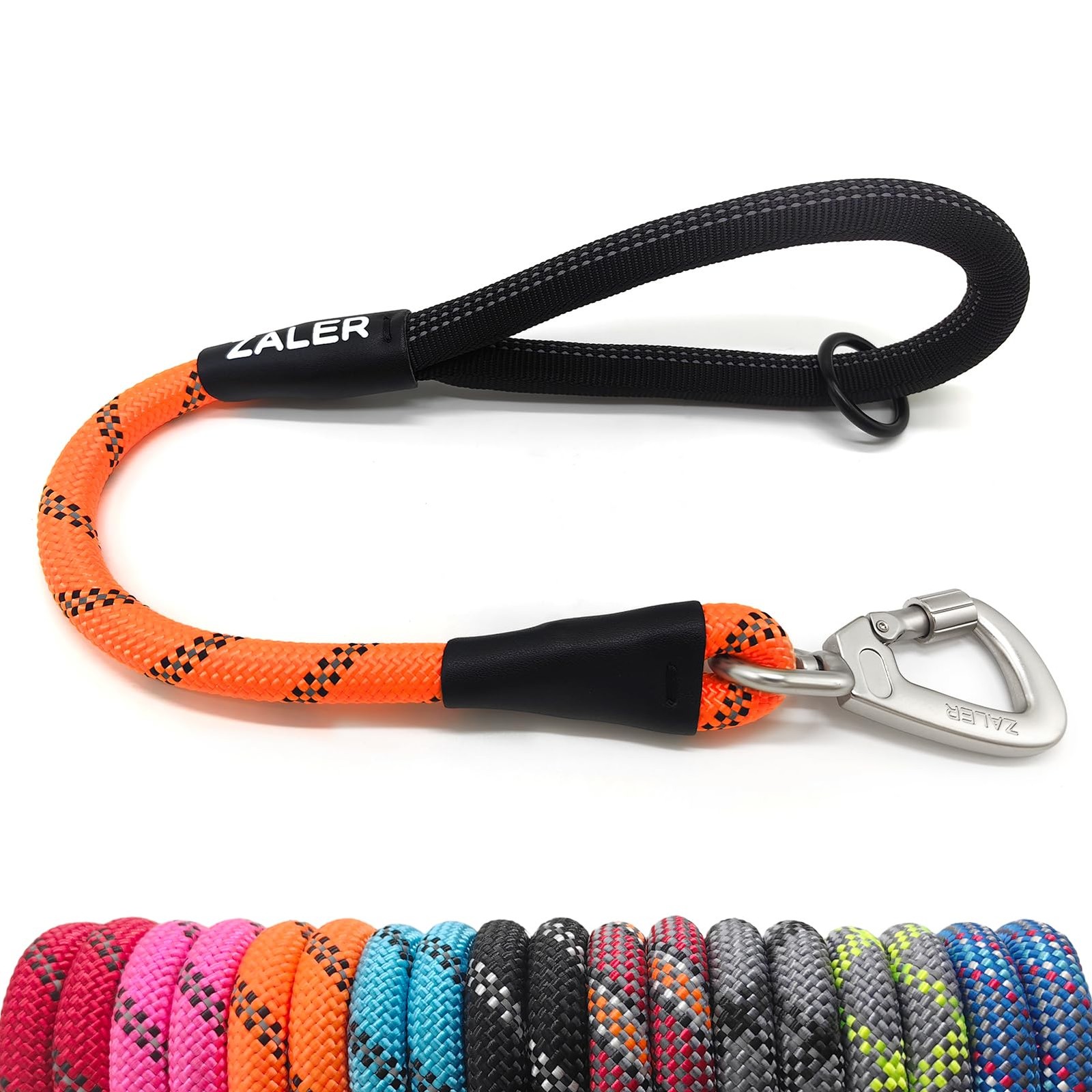Short Dog Leash 18 Inches Rope Traffic Reflective O-Ring Heavy Duty Orange