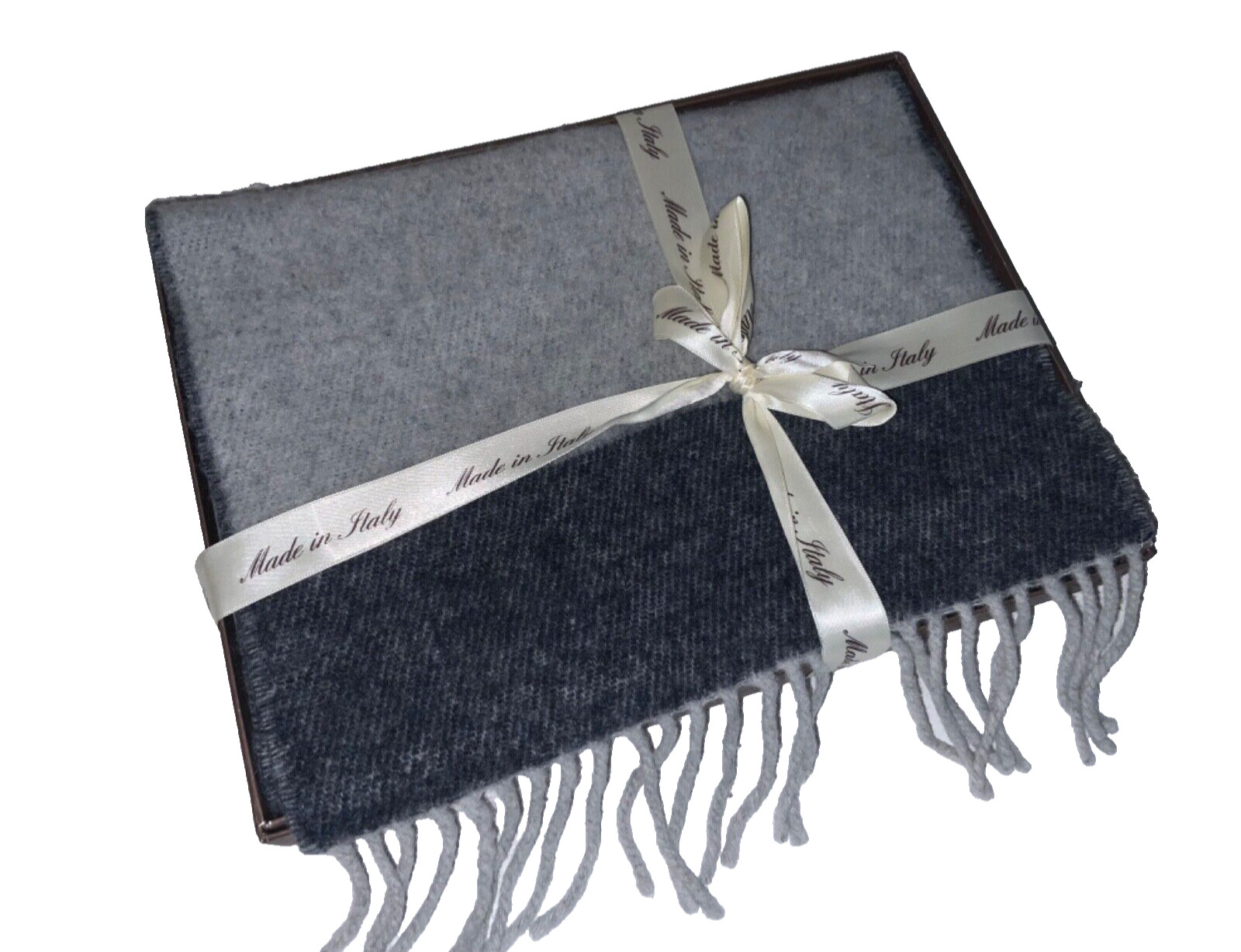 Italian Woollen Treasures Unisex Scarf Grey 100% Wool Made in Italy 11 X70 NWT