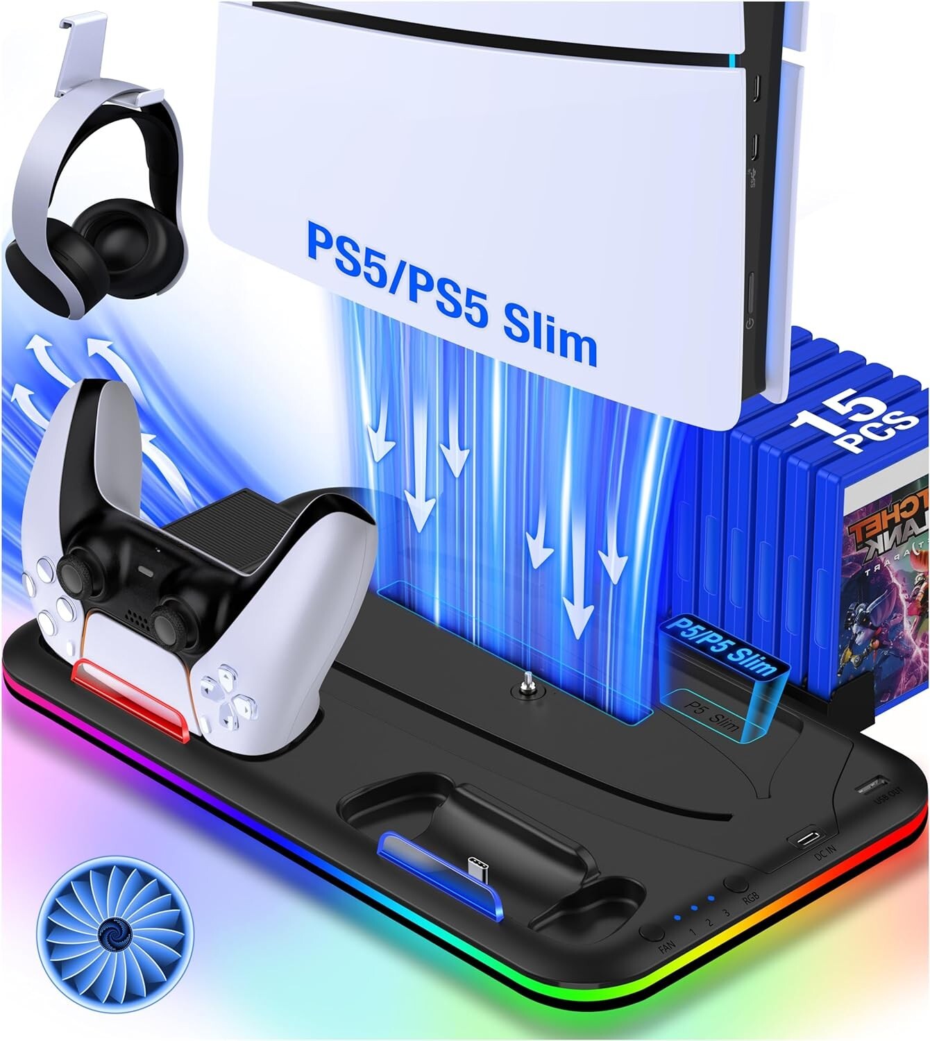 For PS5 Pro/Slim/PS5 Stand Cooling Station Controller PS5 Charging Dock Station