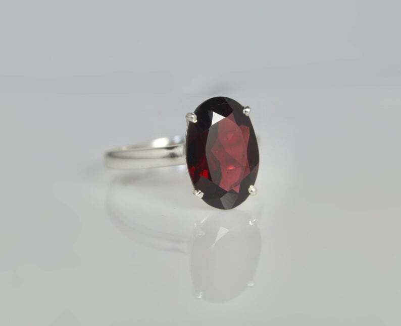 925 Sterling-Silver Faceted Gemstone Garnet Handmade Unique Women's Jewelry Gift