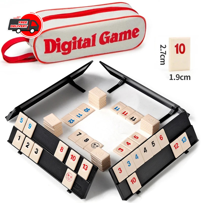 Rummy Cube Game Set 106 Tiles with 4 Racks Portable Travel Case