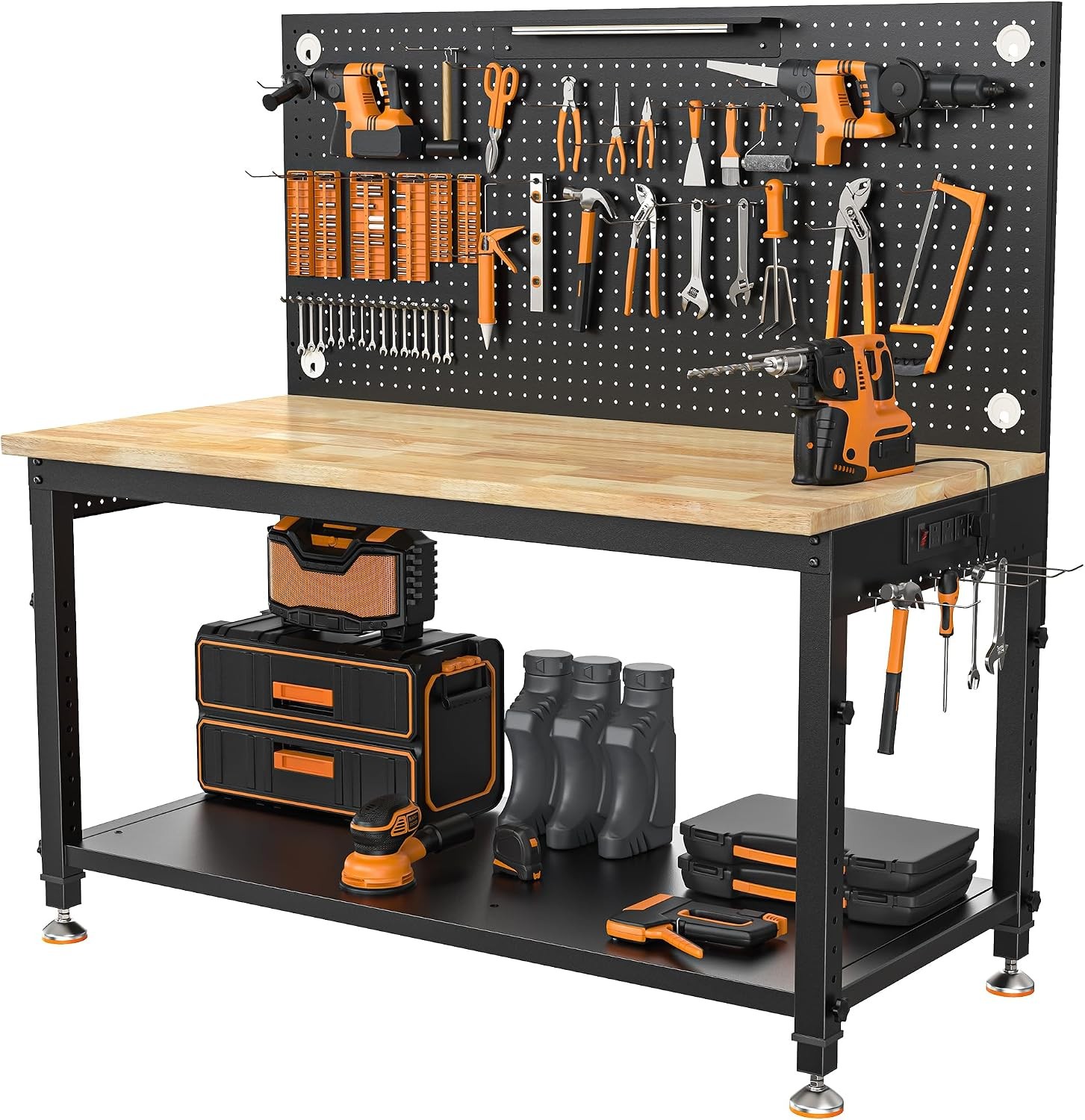 48x24 Inch Garage Work Bench W/ Storage Pegboard & Power Strip Heavy Duty