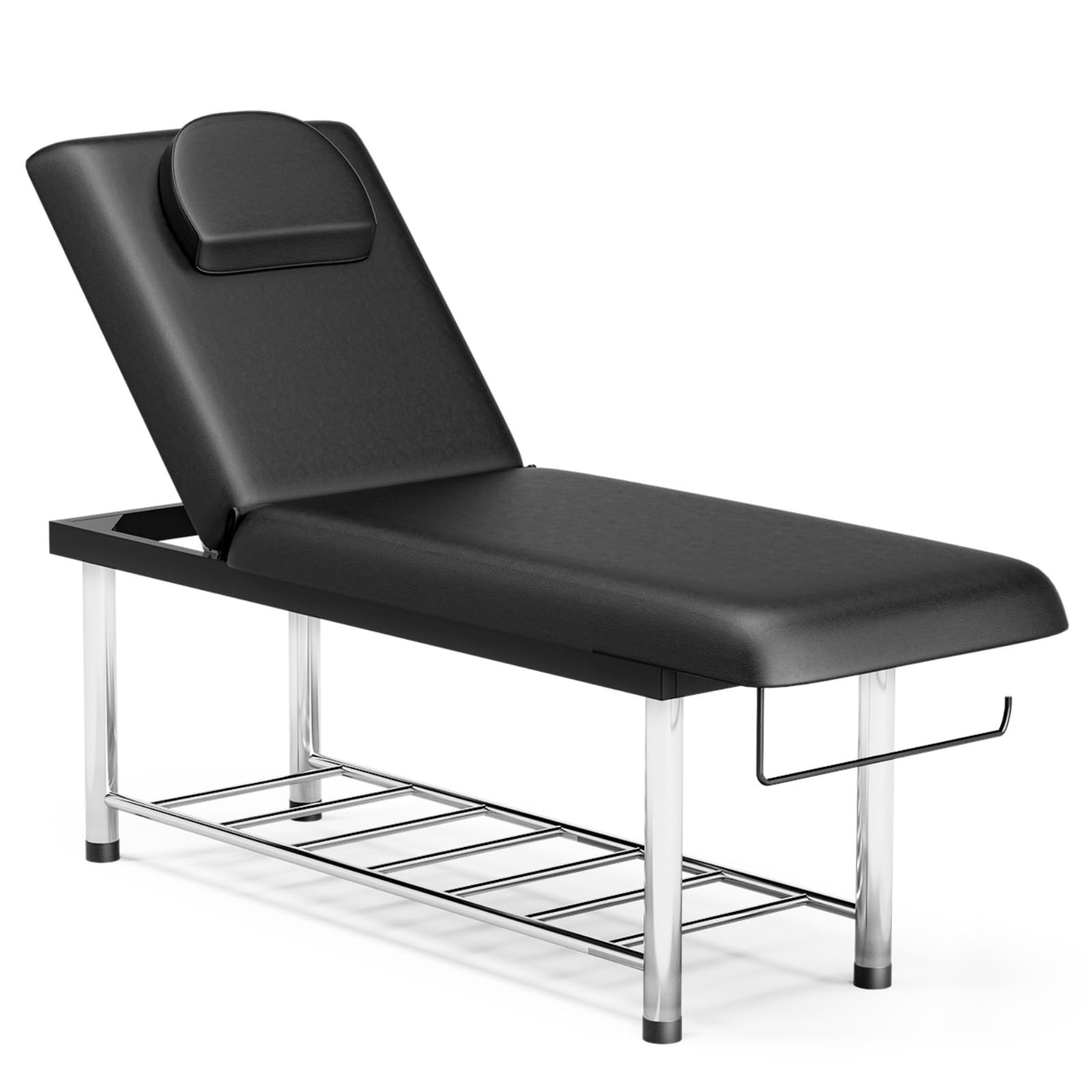 Stationary Massage Table Wide Exam Bed for Treatment Backrest Adjustable Black