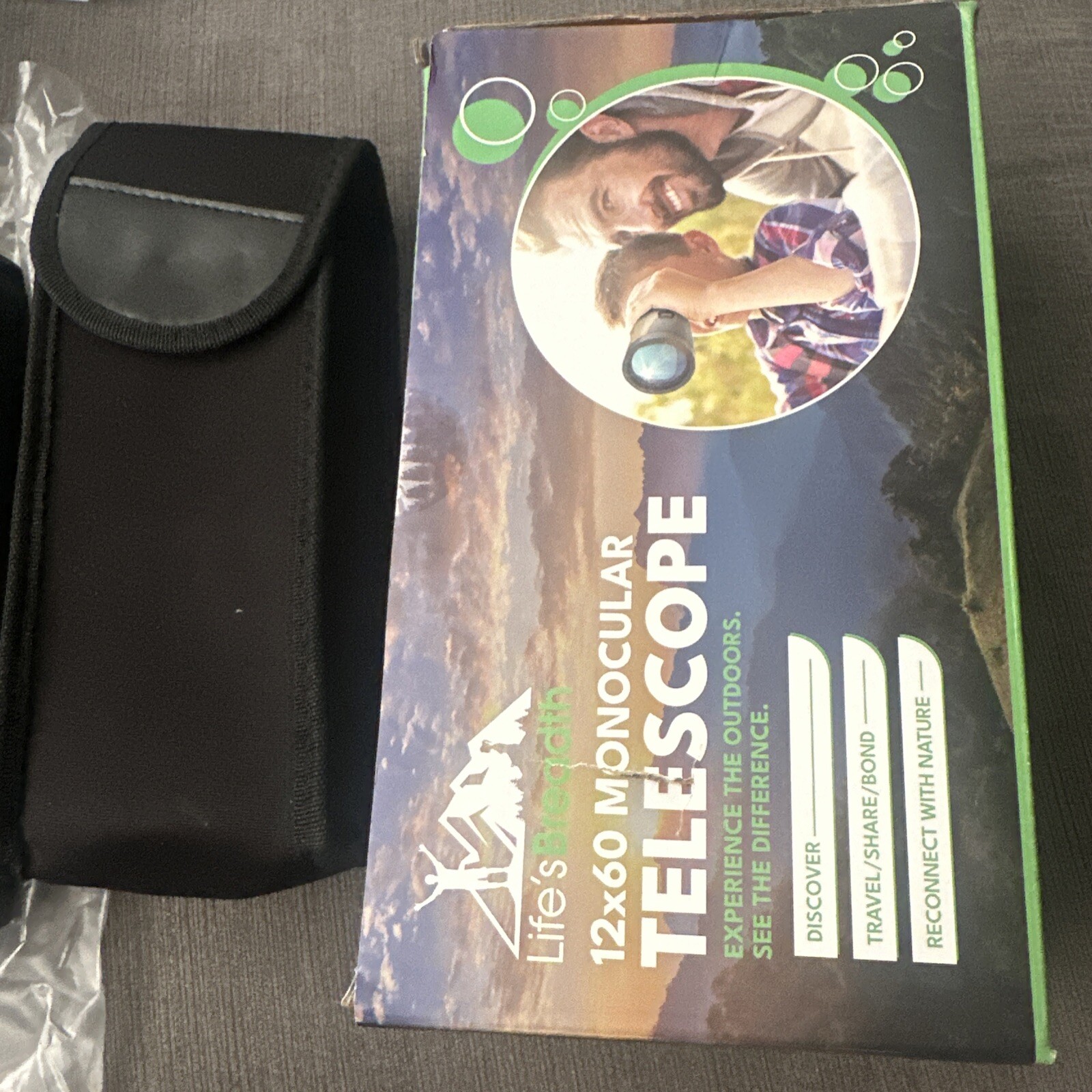 12×60 Monocular Telescope with Case Life’s Breadth Gray Color