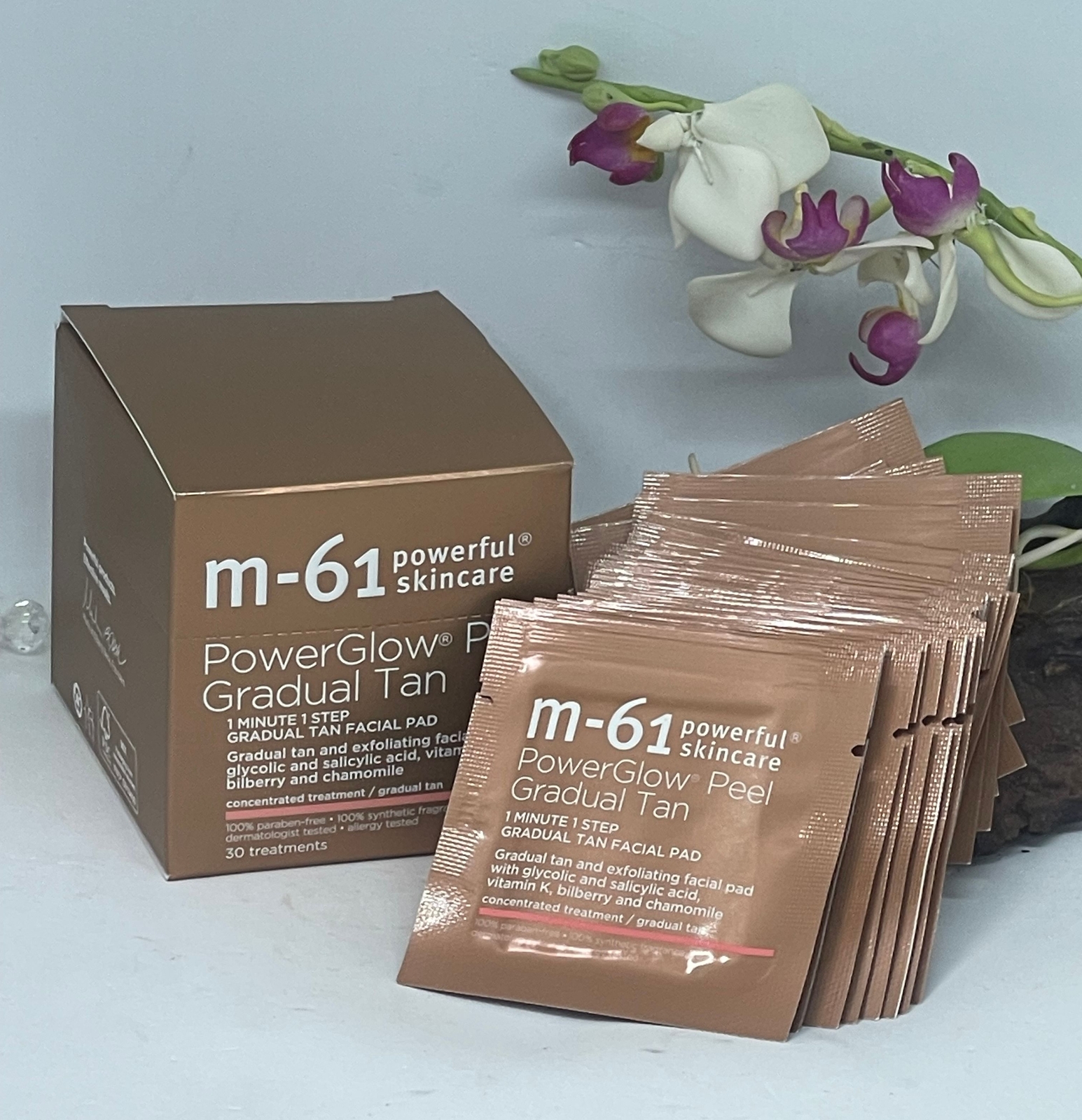 M-61 PowerGlow Peel Gradual Tan 1 Minute 1 Step Facial Pad - 30 Treatments - NIB