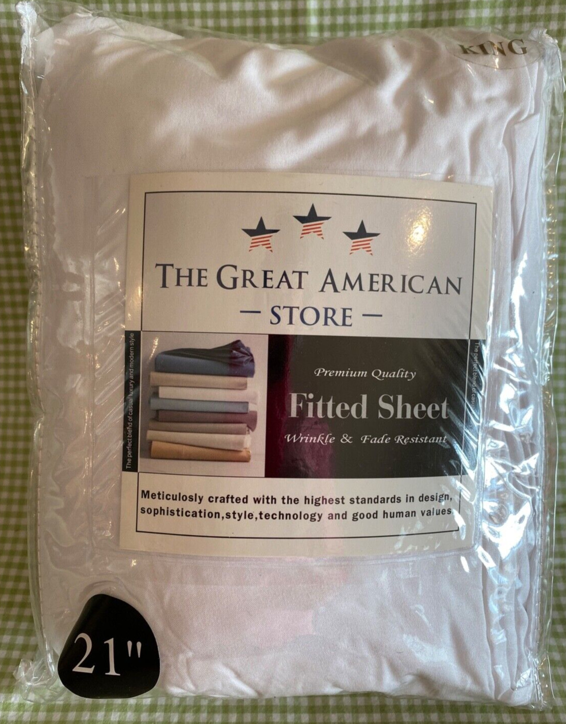 King Fitted Sheet New in Pkge Great American Store - Fits up to 21" deep - WHITE