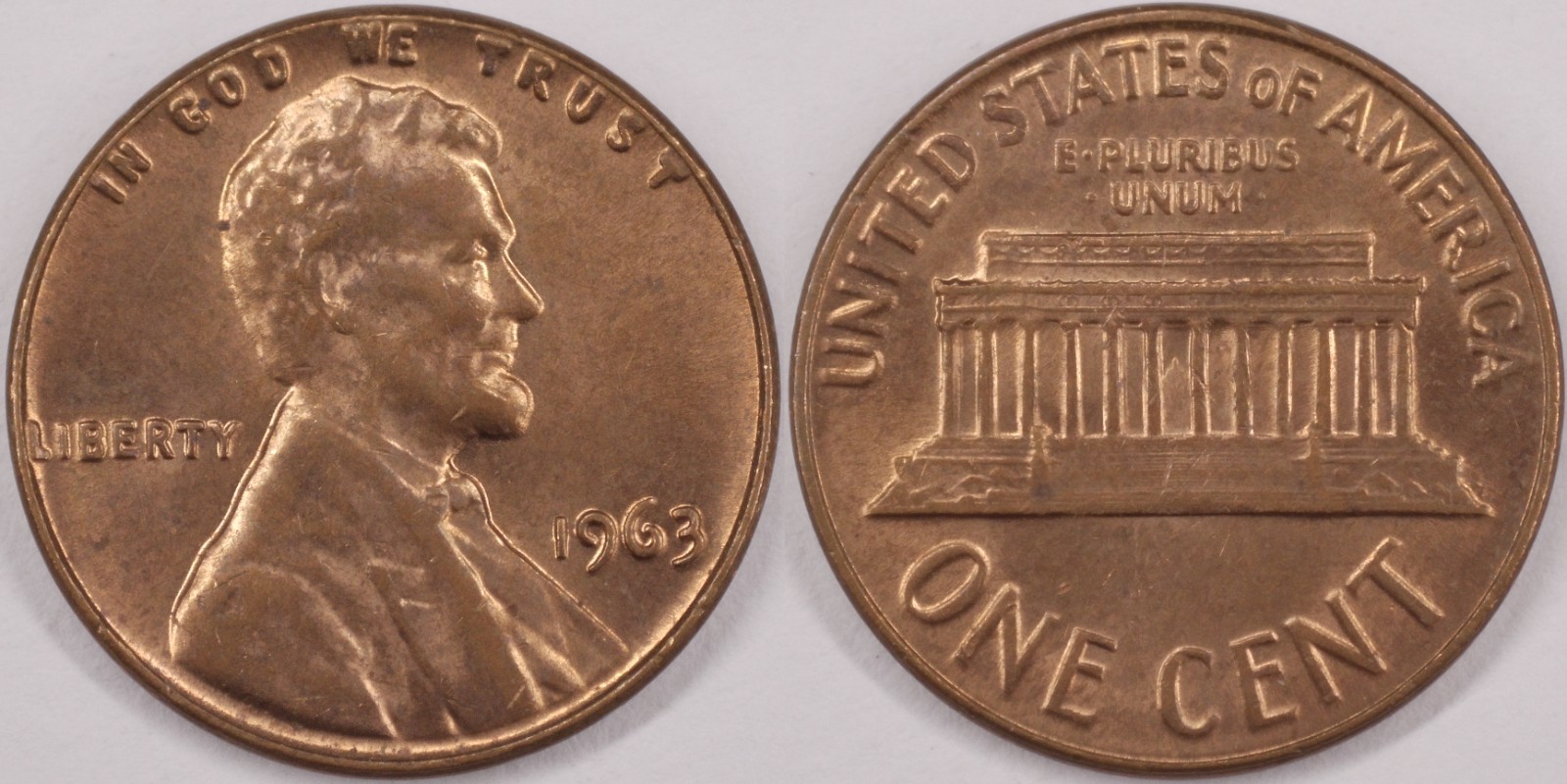 United States 1963 1 Cent Lincoln Memorial KM#201 Bronze