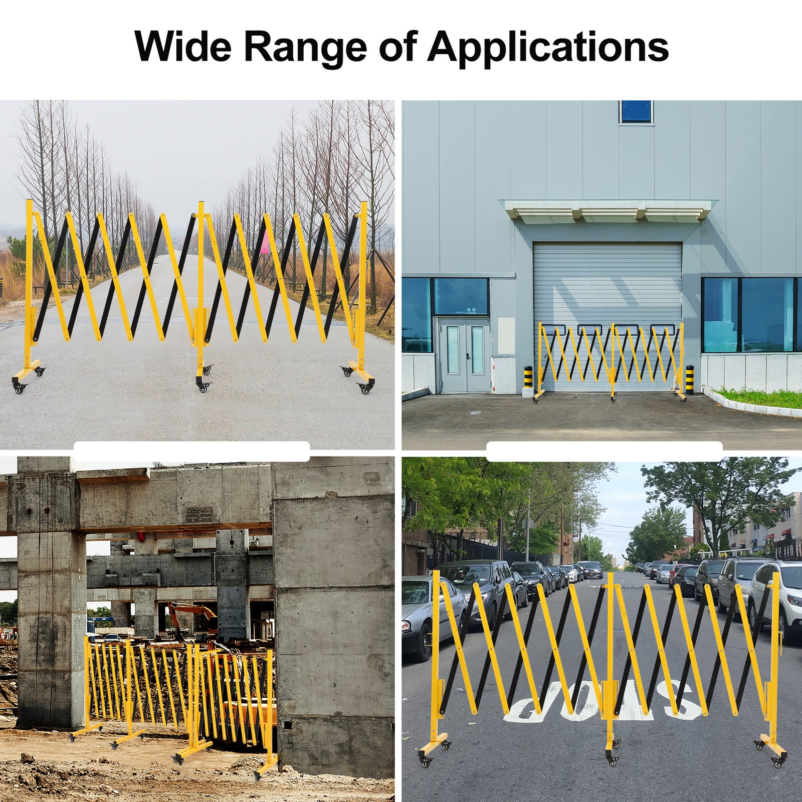 16ft Retractable Metal Barricade Gate, Mobile Temporary Safety & Traffic Control