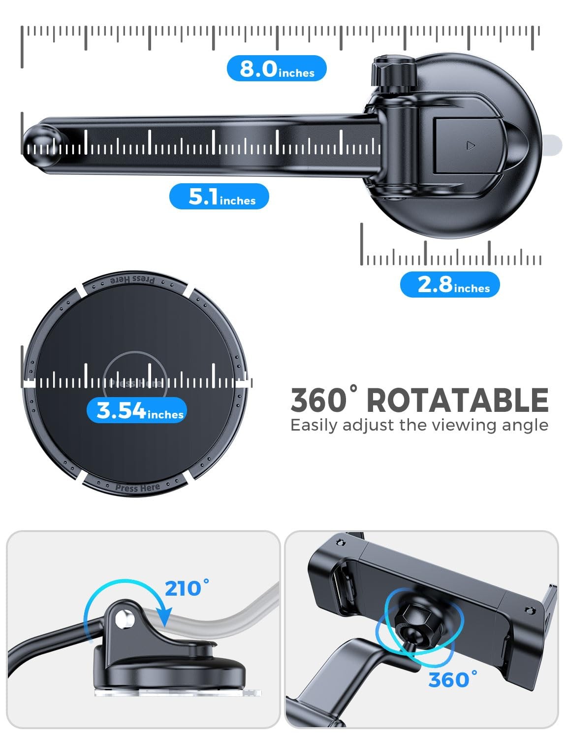 Car Tablet Mount Holder Windshield Dashboard Suction 611 Inch Foldable Phone