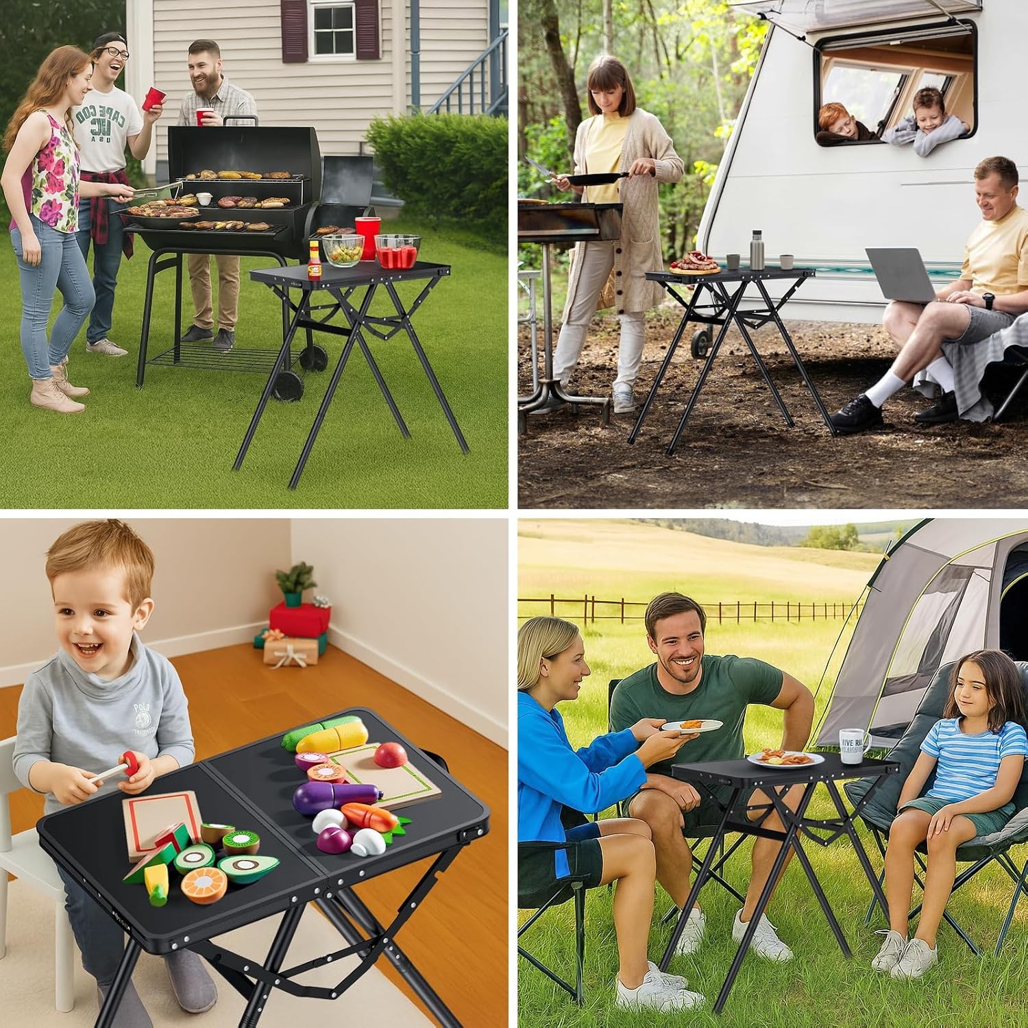 Folding Table W/ Metal Mesh Desktop Grill Table Camping Table W/ Carry Handle