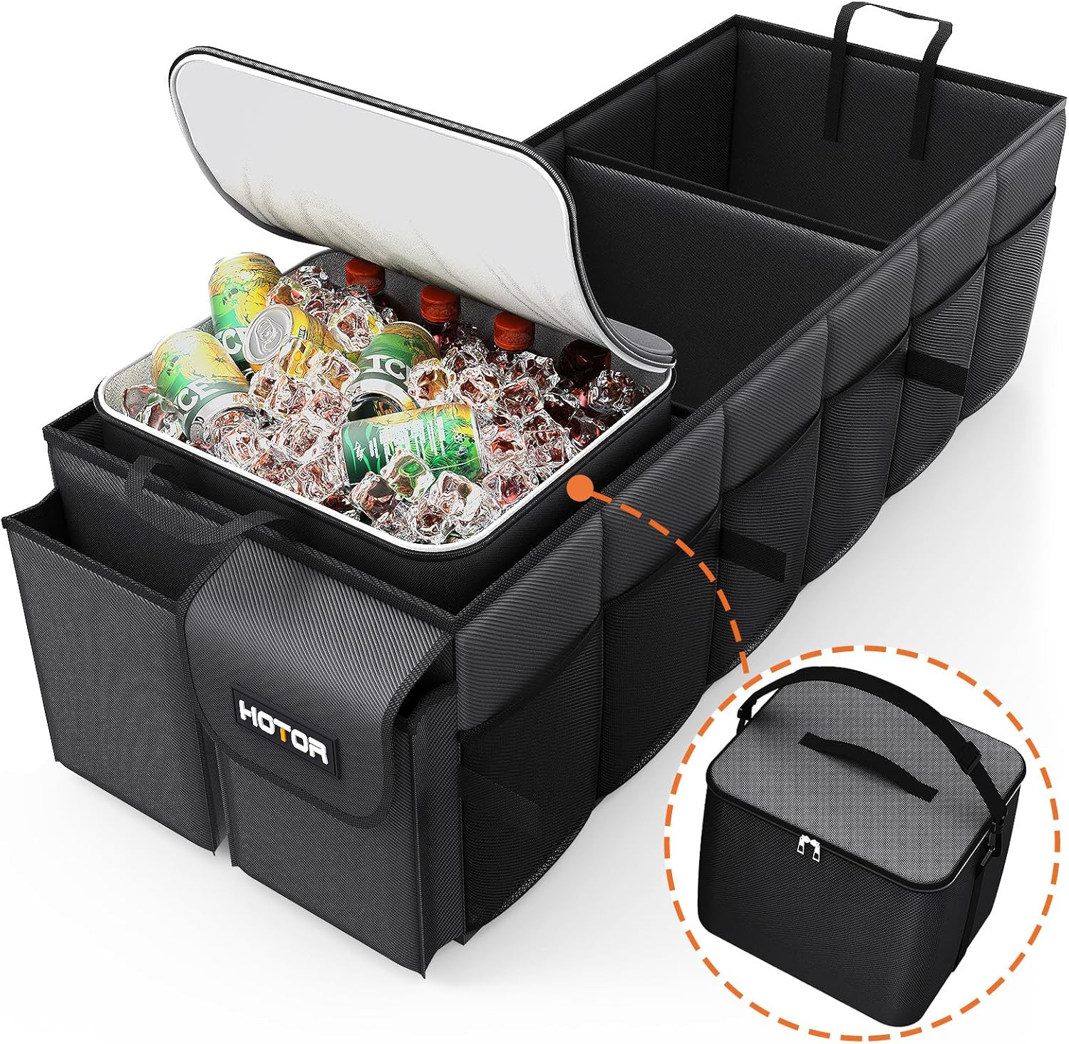 HOTOR Trunk Organizer, Sturdy Foldable with Cooler for Car & SUV, 3 Compartments