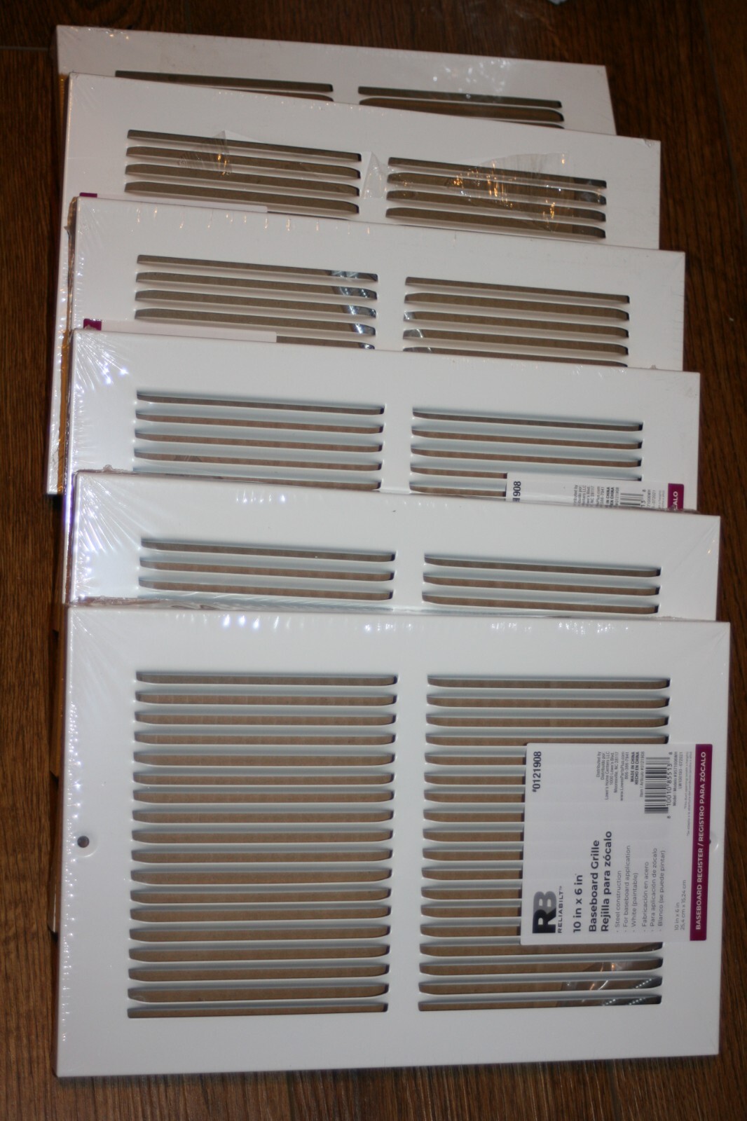 6X 10-in x 6-in Steel Baseboard Grille Return in White No Damper (Lot of 6)