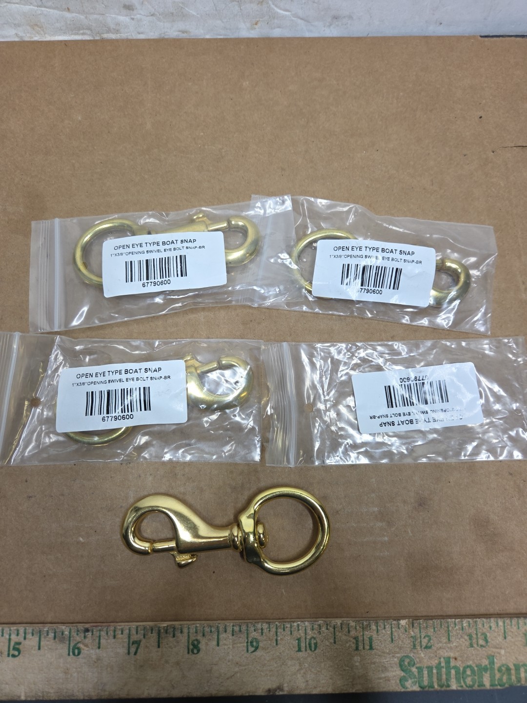 Qty: 4 3-5/8" Heavy Duty Solid Brass Swivel Eye Boat Snap Large 1" round Eye