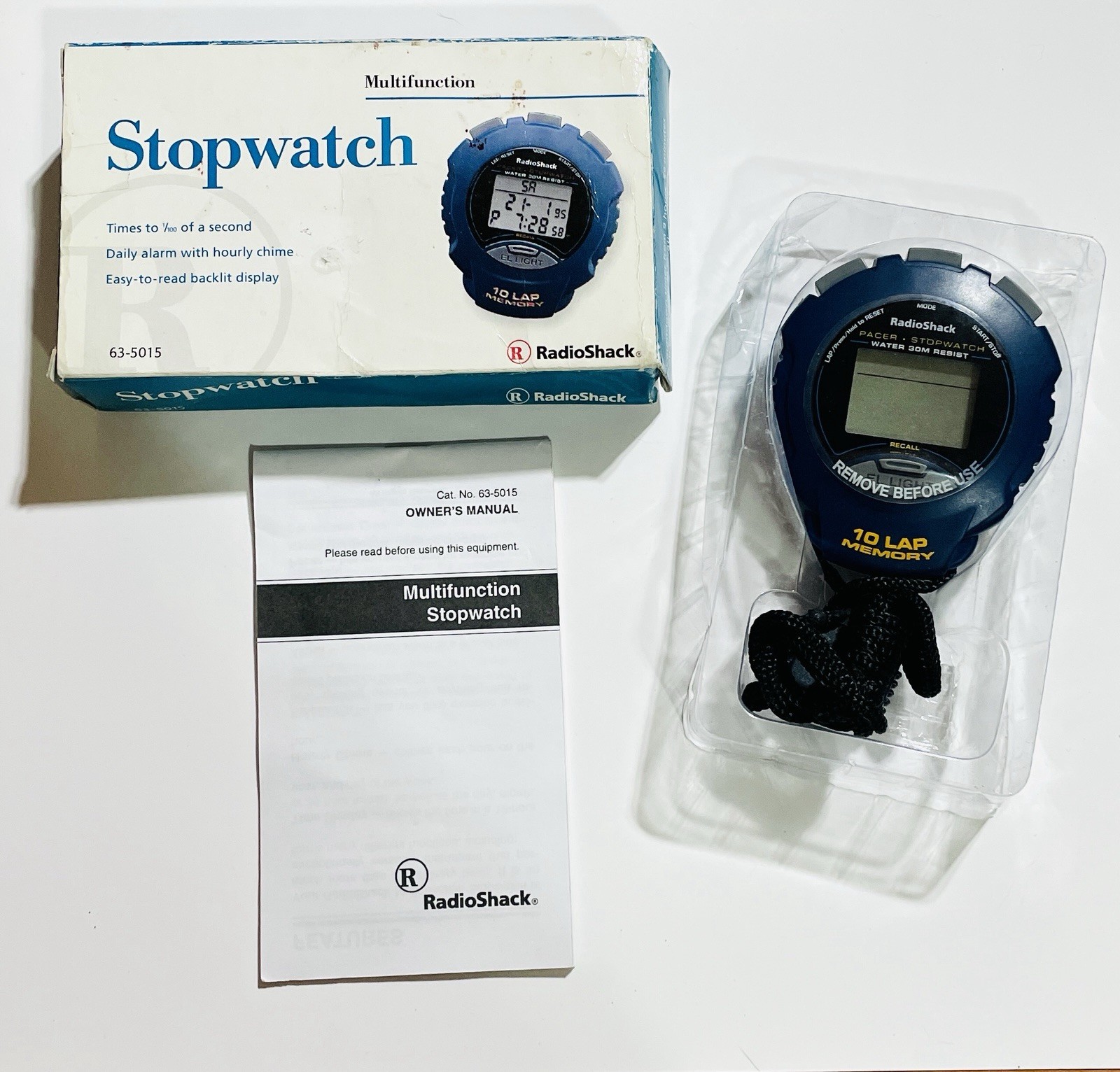 Radio Shack Multifunction Stopwatch 63-5015 10-Lap Memory New