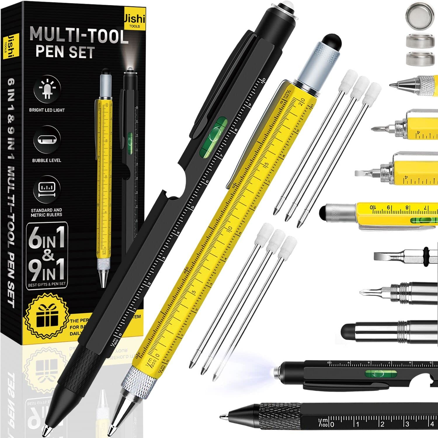 Gifts for Men, Stocking Stuffers Men Adults, Multitool Pen Black, Yellow