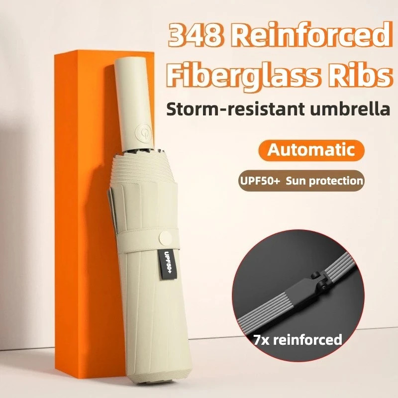 Reinforced 348 Ribs Automatic Umbrella, Windproof & Stormproof, Sun