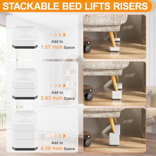 Heavy Duty Bed Risers, Adjustable Furniture Risers, Square 2, 3 or 4 White