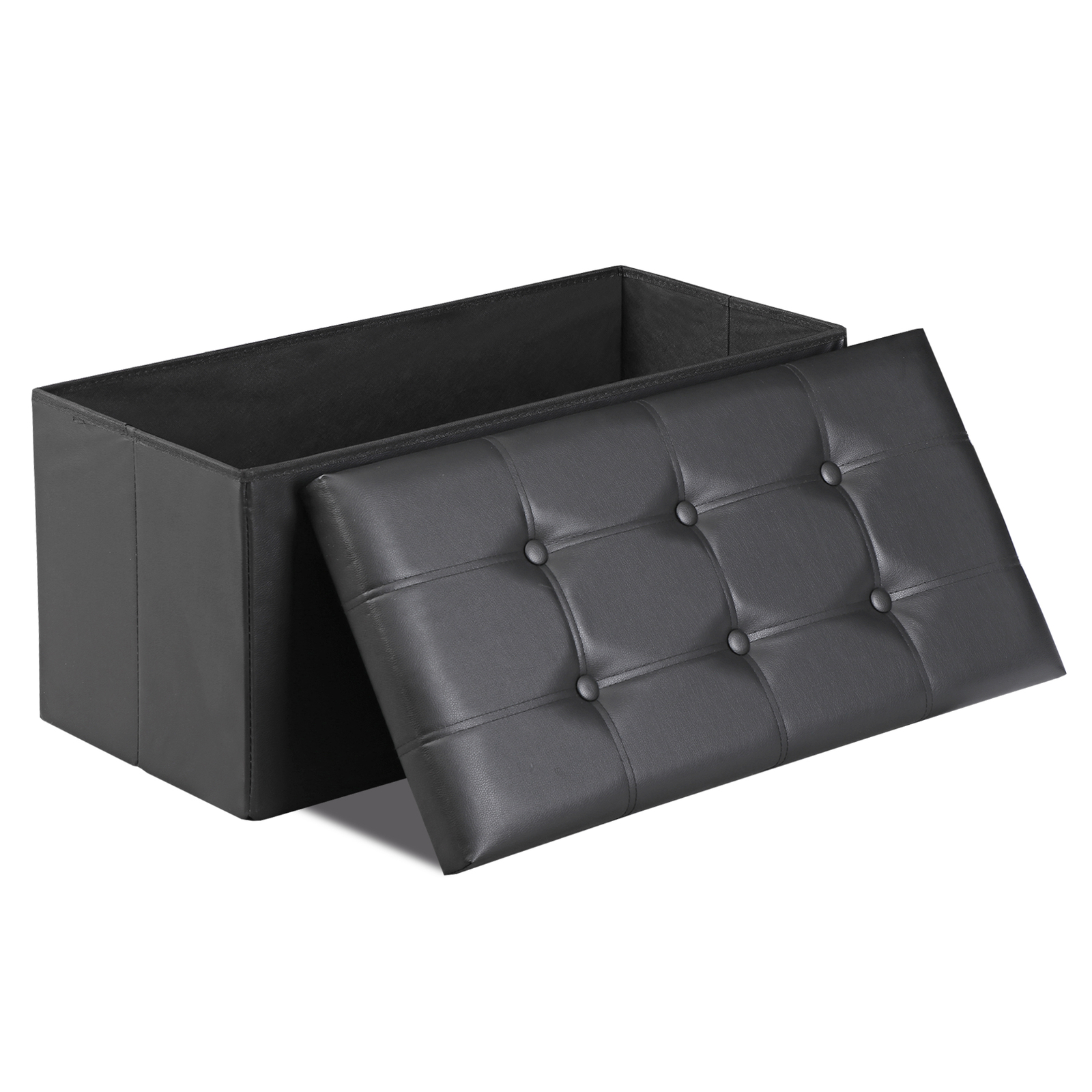 30" Folding Storage Ottoman Footstools MDF Frame Hallway Soft Seat Black