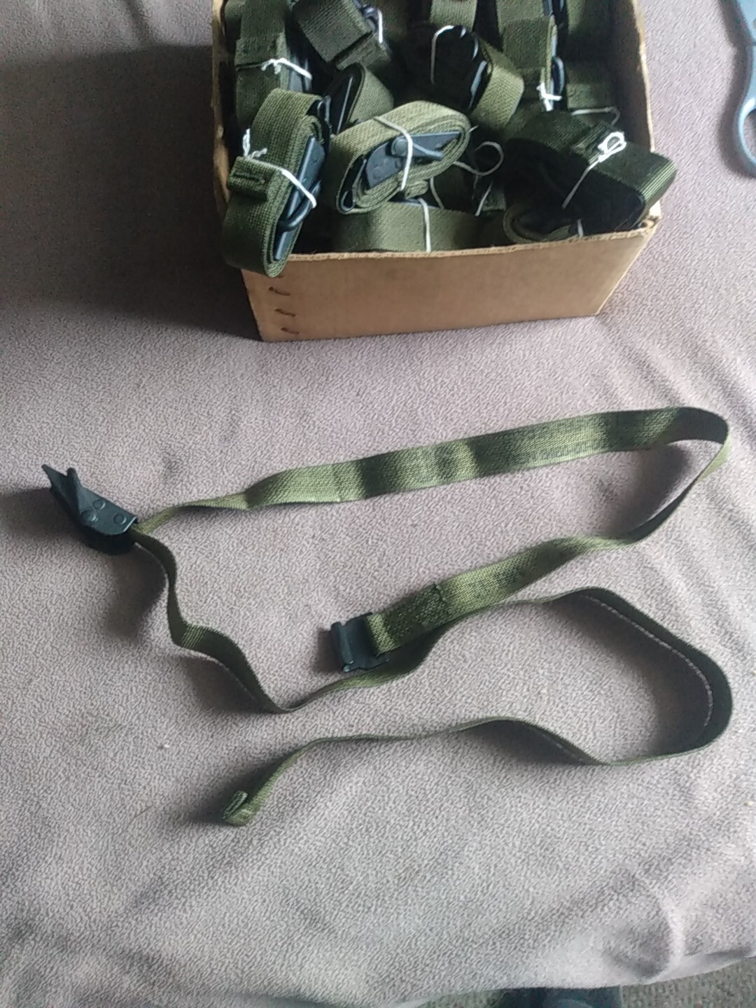 US GI Military Green Nylon Cargo Tie Down Adjustable Strap Metal Buckle 2 STRAPS
