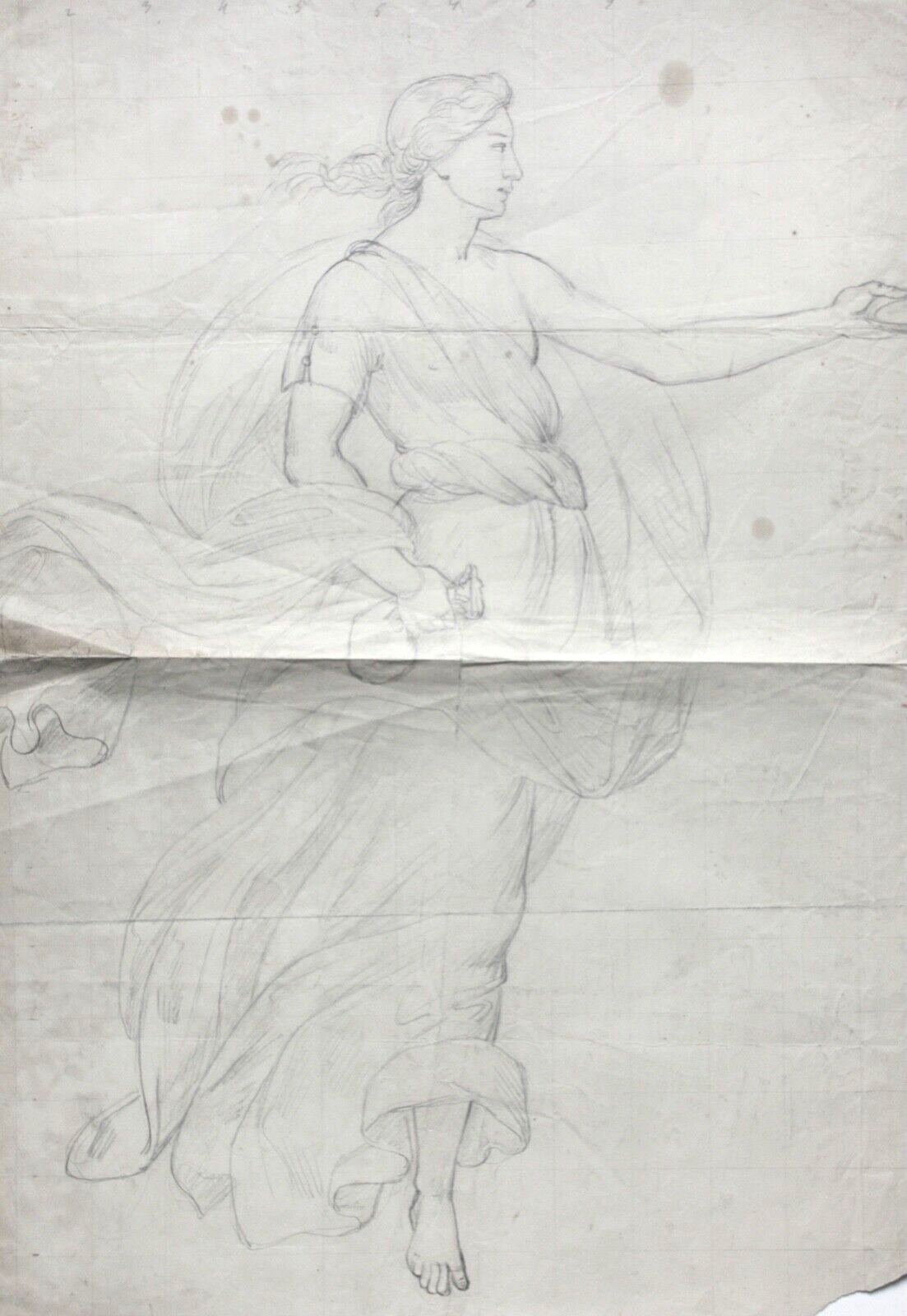 Female Allegory, Dancer, Classicist Drawing Squared 19th century