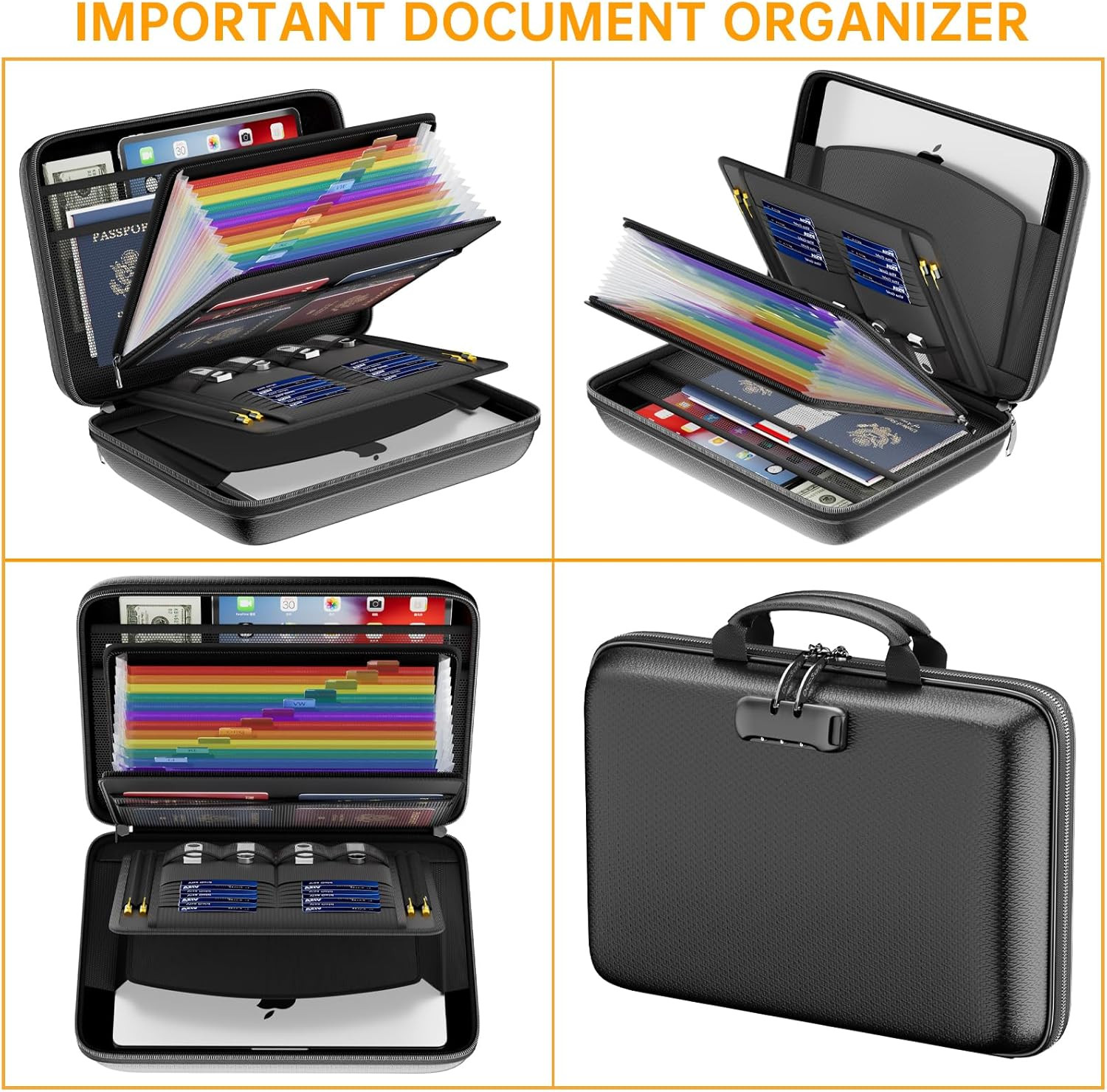 Fireproof File Organizer with Lock, Hard-Shell Case Fireproof Document Box with