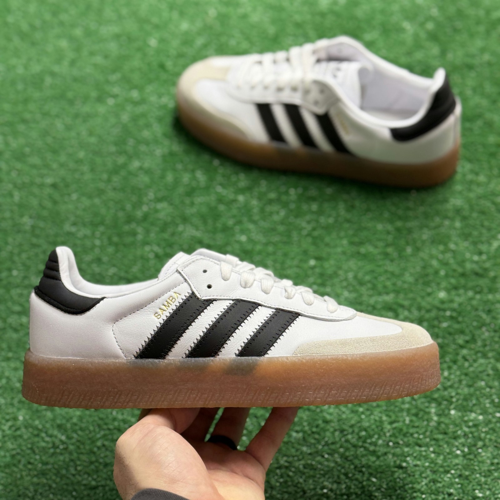 Adidas Sambae Cloud White Metallic Gold Womens JI1349 NEW Multi Sz