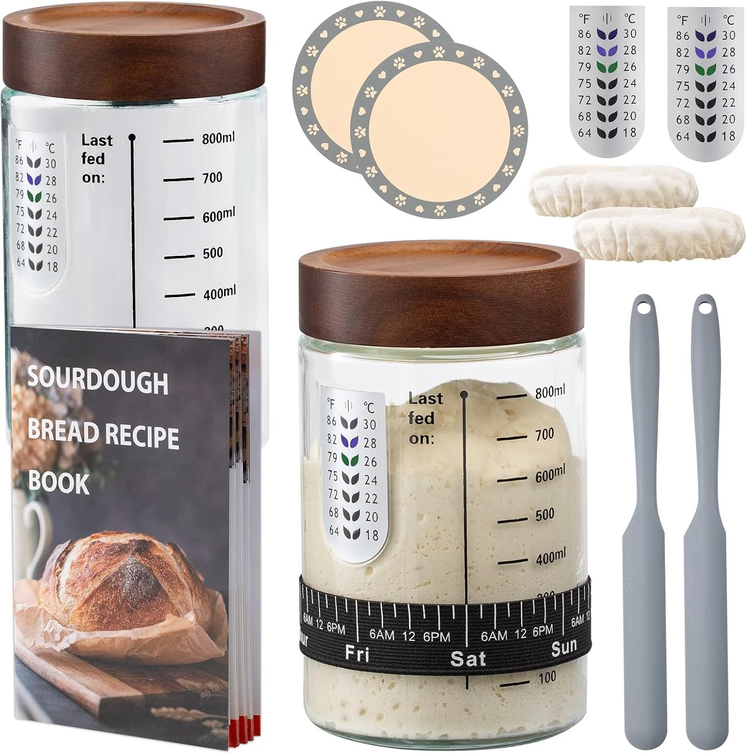 Sourdough Starter Kit,34Oz Sourdough Starter Jar Glass with Sourdough Recipes Co