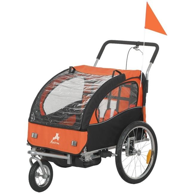 212 Main 440-005V01OG Aosom 2-Seat Elite 360 Degree Swivel Bike Trailer for K...