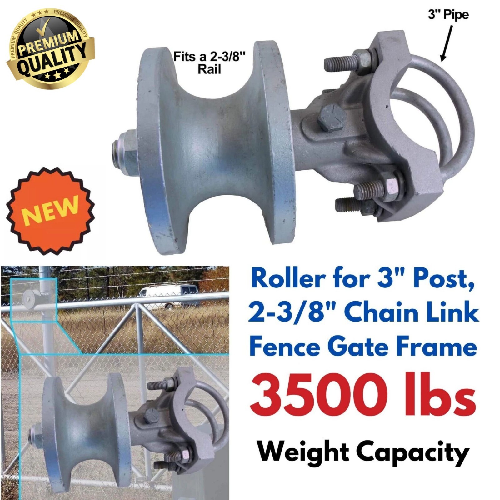 Cantilever Sliding Gate Roller for 3" Post 2-3/8" Chain Link Fence Gate Frame