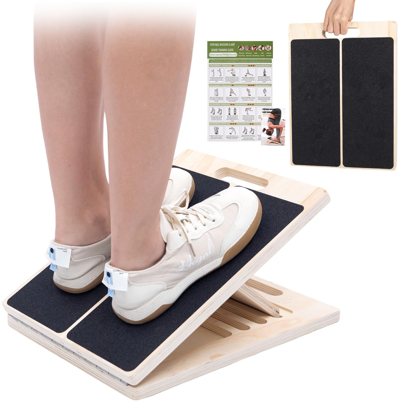 Slant Board for Calf Stretching, 5 Angle Portable Adjustable Calf Wooden Stre...