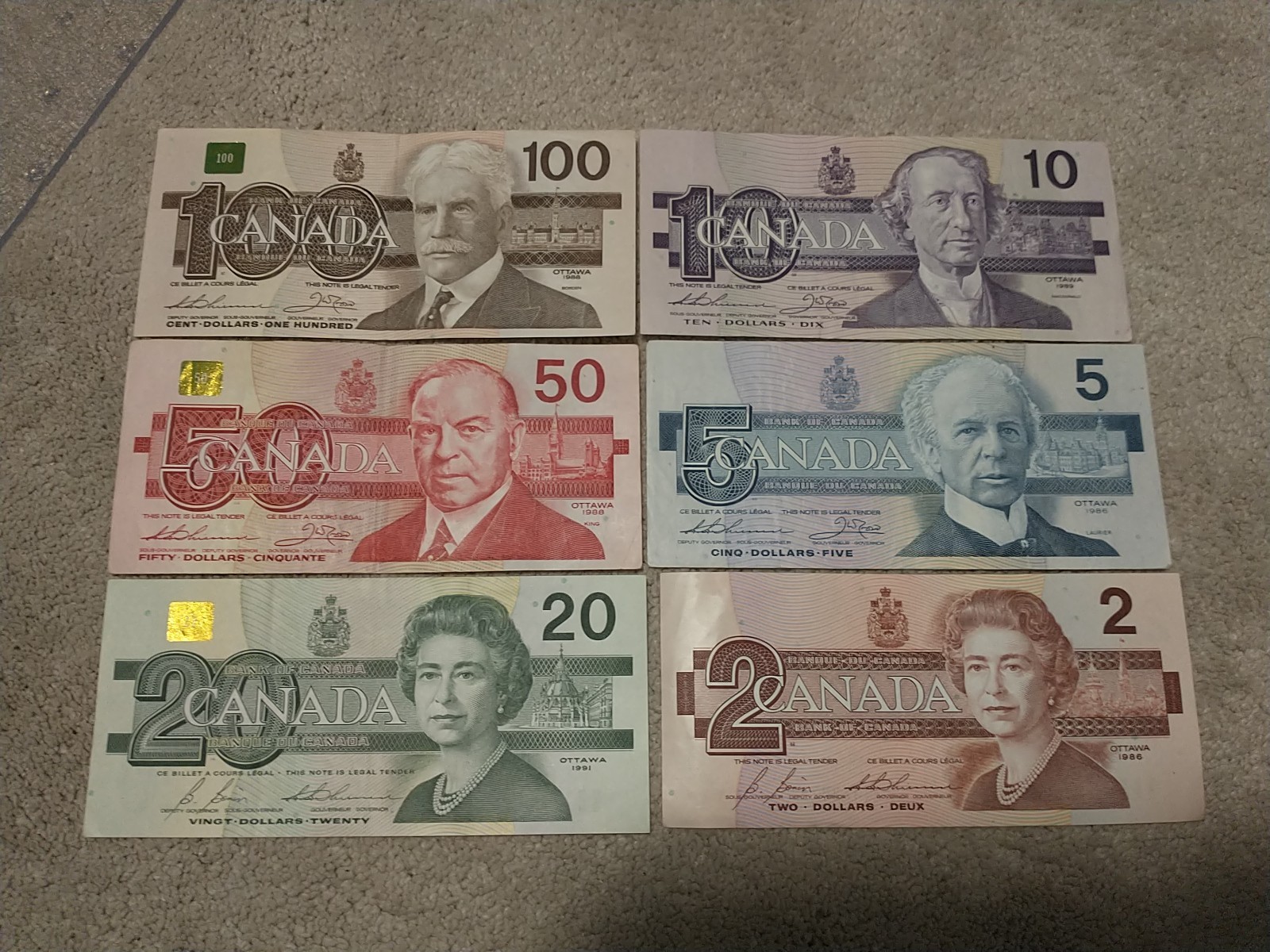 Old Canada 1986 2 5 10 20 50 100 Dollar Set Birds of Canada Banknotes READ DESC!