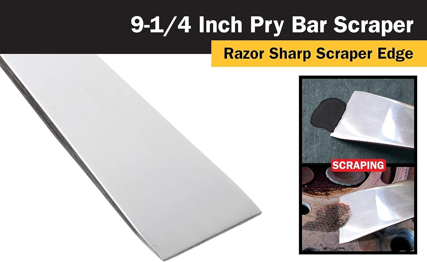 Ergonomic 9-1/4-Inch Stainless Steel Pry Bar with Razor-Sharp Edge for Precision
