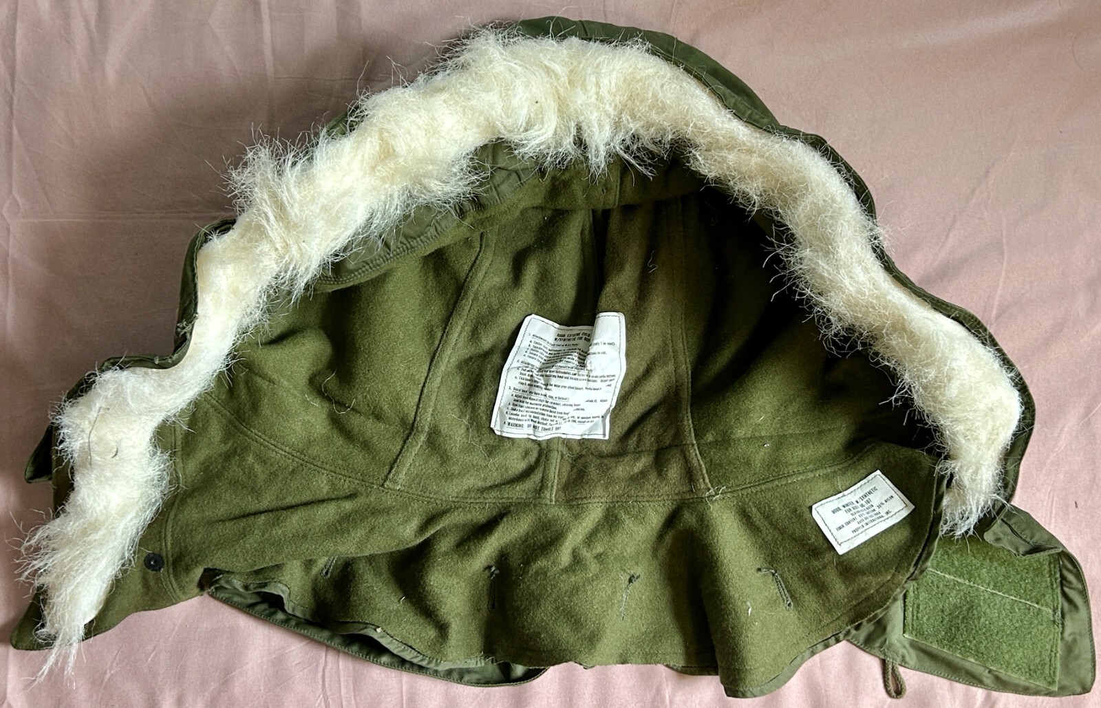 Vintage Military Extreme Cold Weather Hood w/Synthetic Fur Ruff, OG-107