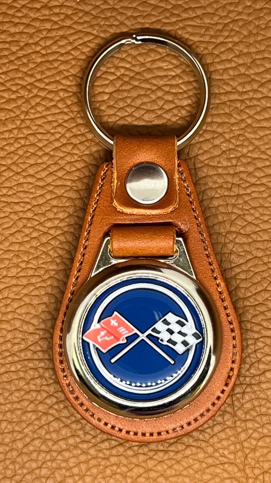 CORVETTE KEYCHAIN PREMIUM LEATHER 100% HIGH QUALITY BLUE