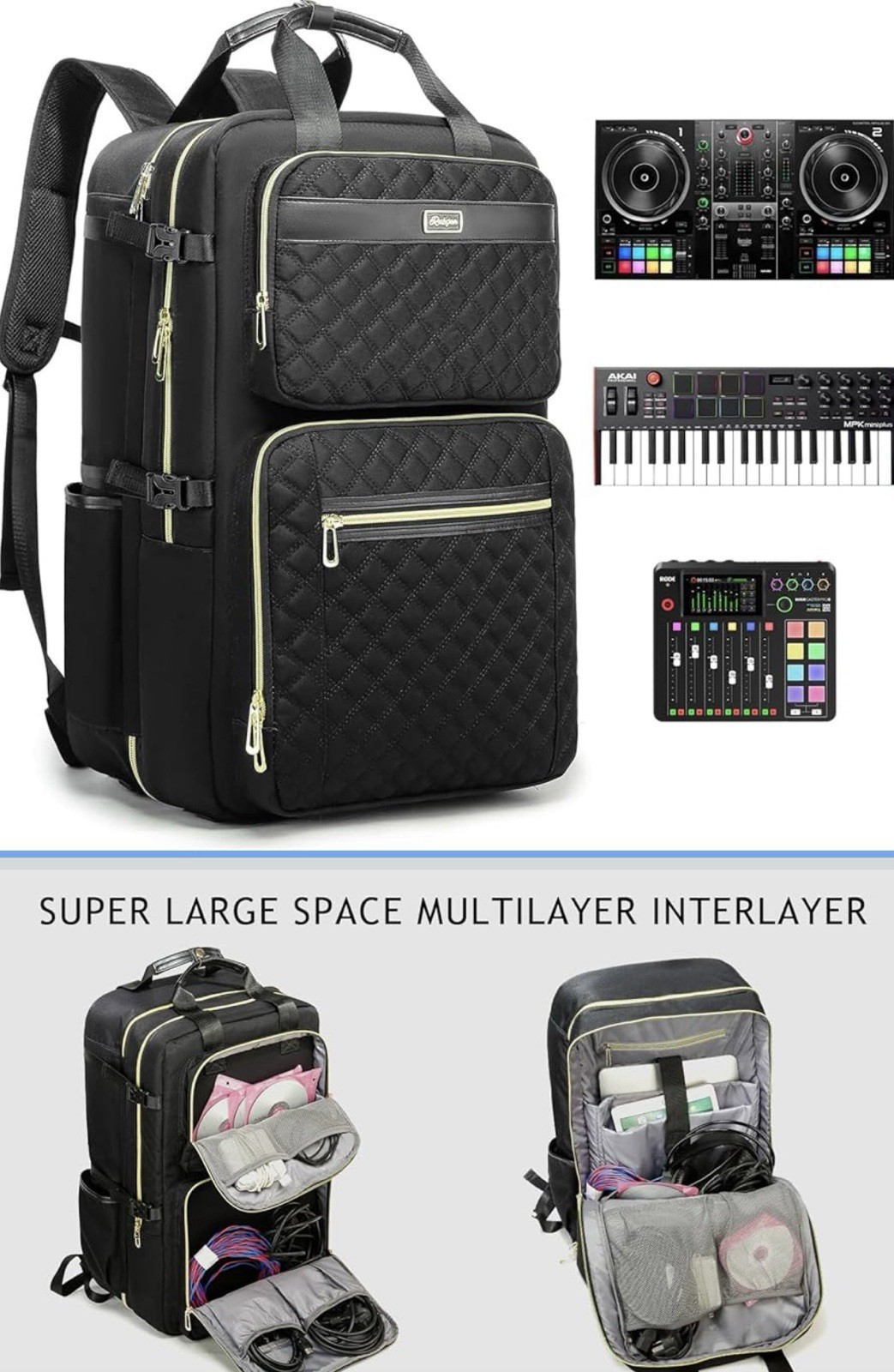 DJ Backpack for Club Gigs, DJ Mixer CASE Compatible with Pioneer DJ DDJ-REV1, DJ