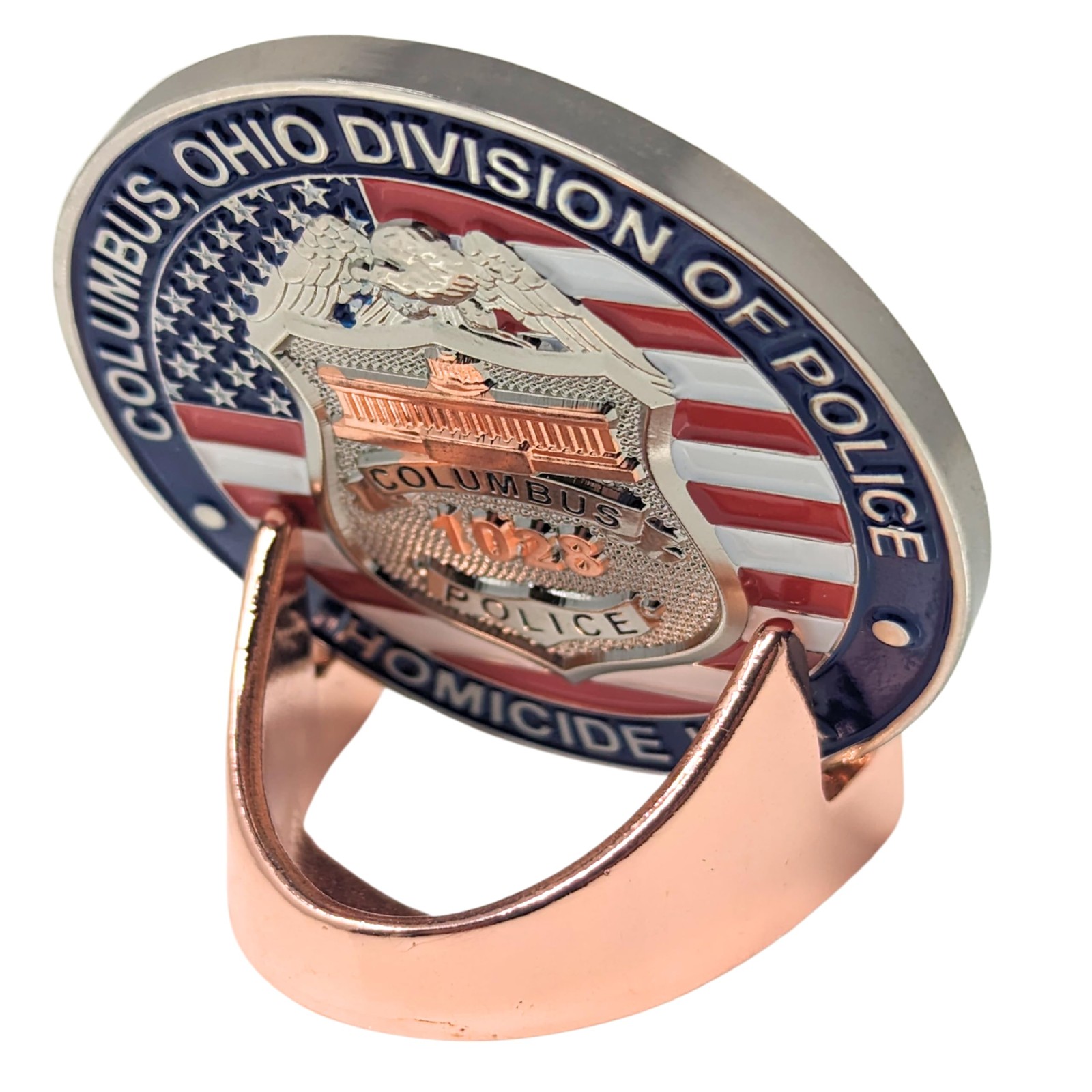 Military Challenge Coin Display Stand - Solid Metal with Anodized Copper