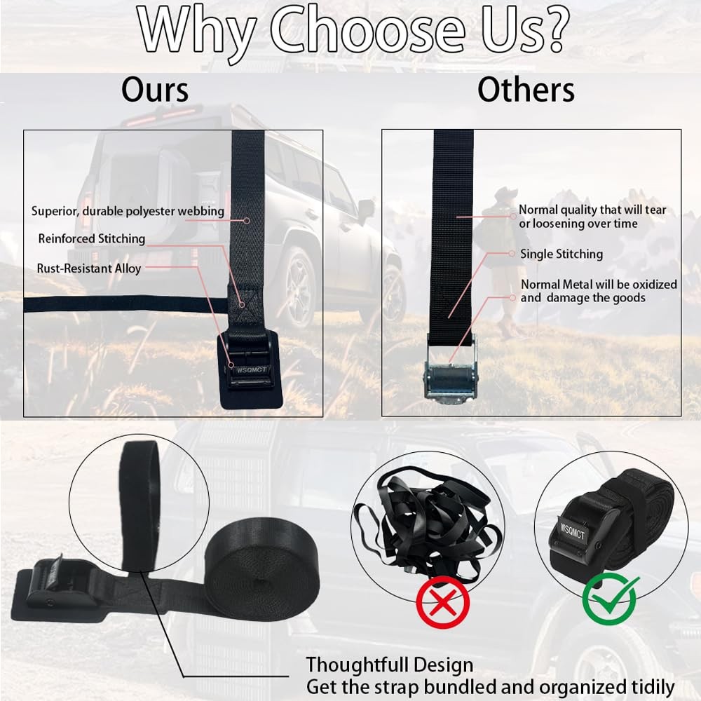 4 Pack Cam Buckle Tie Down Straps Adjustable Lashing 1''×8', Black