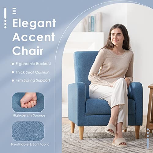 Modern Upholstered Accent Chair Armchair with Pillow, Fabric Set of 1 F-blue