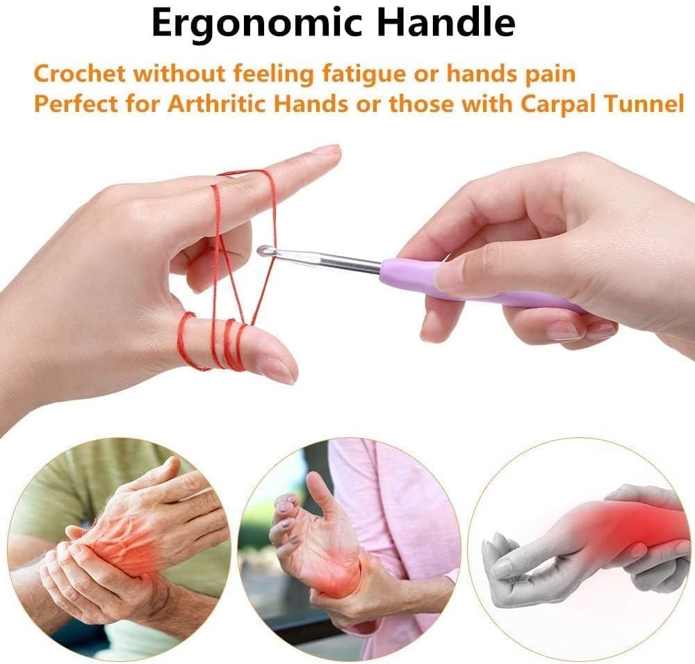 Ergonomic Crochet Hook Set 14 Sizes w/ Case Stitch Markers Scissors for Beginner