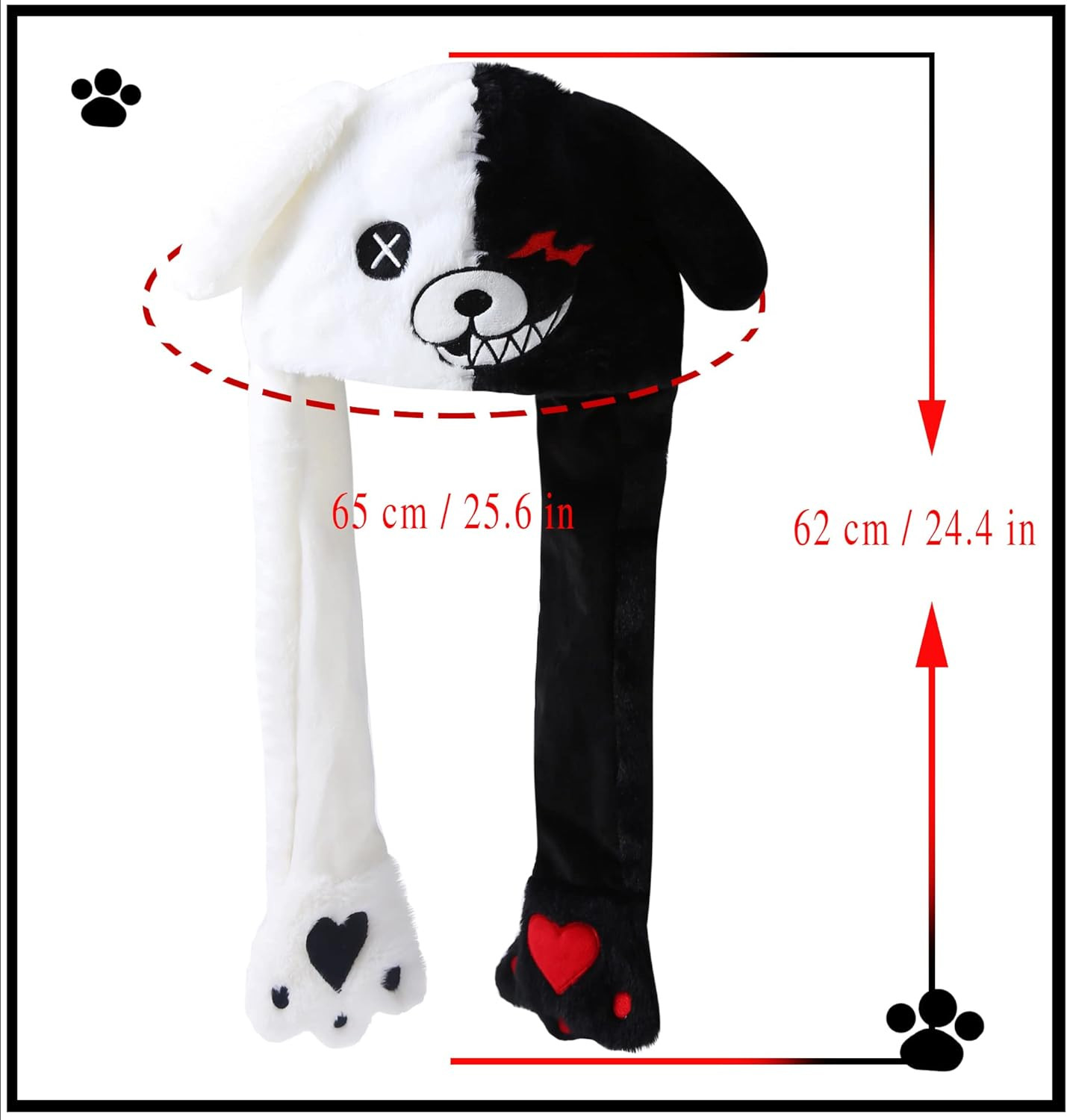 Black White Bear Hat Moving Ears,Pressing Jumping Hat Cap Paws Will Make Ears Mo