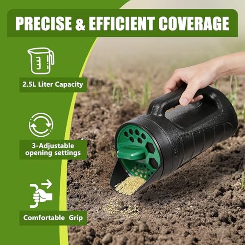 Adjustable Handheld Seed Shaker – Hand Spreader - 90oz Capacity Multi Green