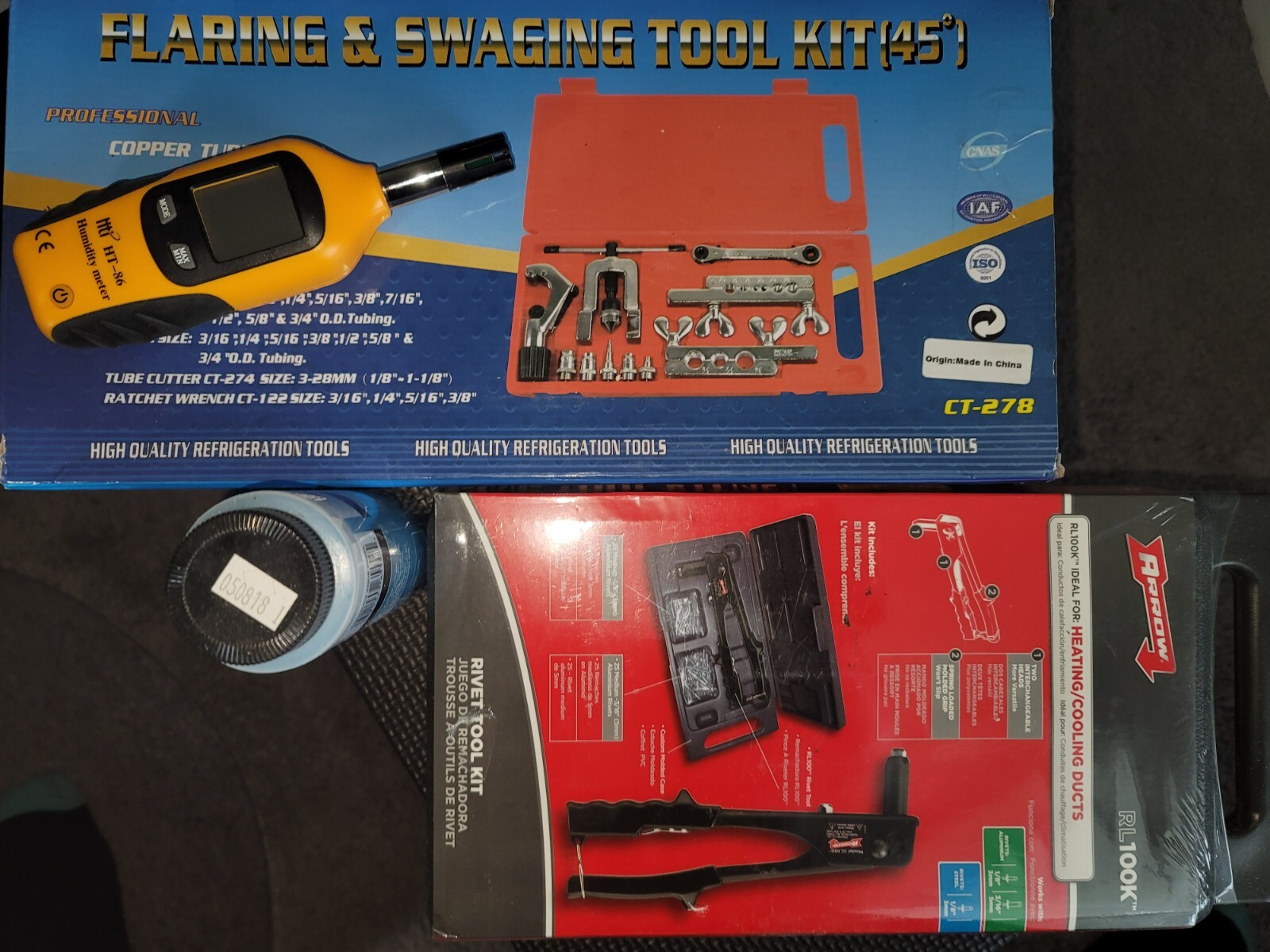 SWAGING KIT, HUMIDITY METER, RIVET KIT,  BUBBLE LEAK DETECTOR, WELDING, HVAC
