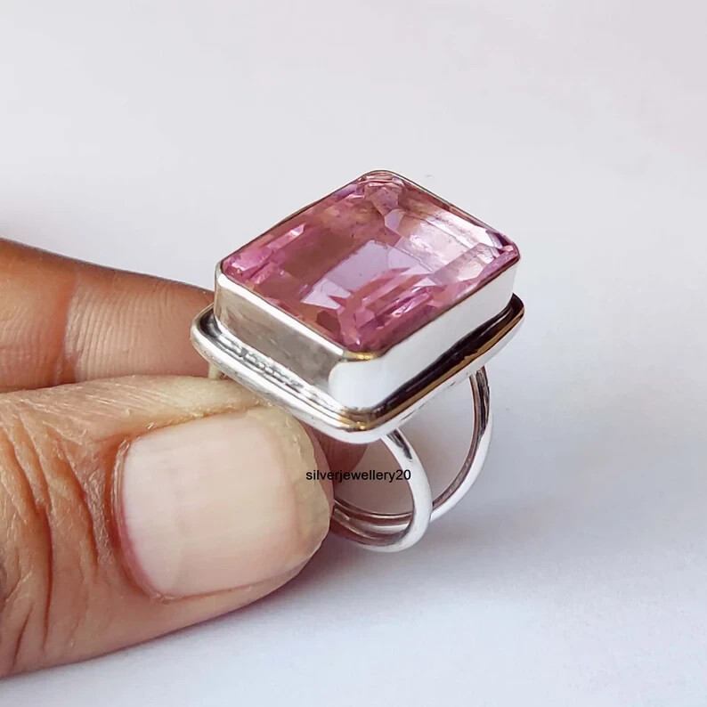 Rose Quartz Ring 925 Sterling Silver Band& Statement Ring Handmade Ring All Size