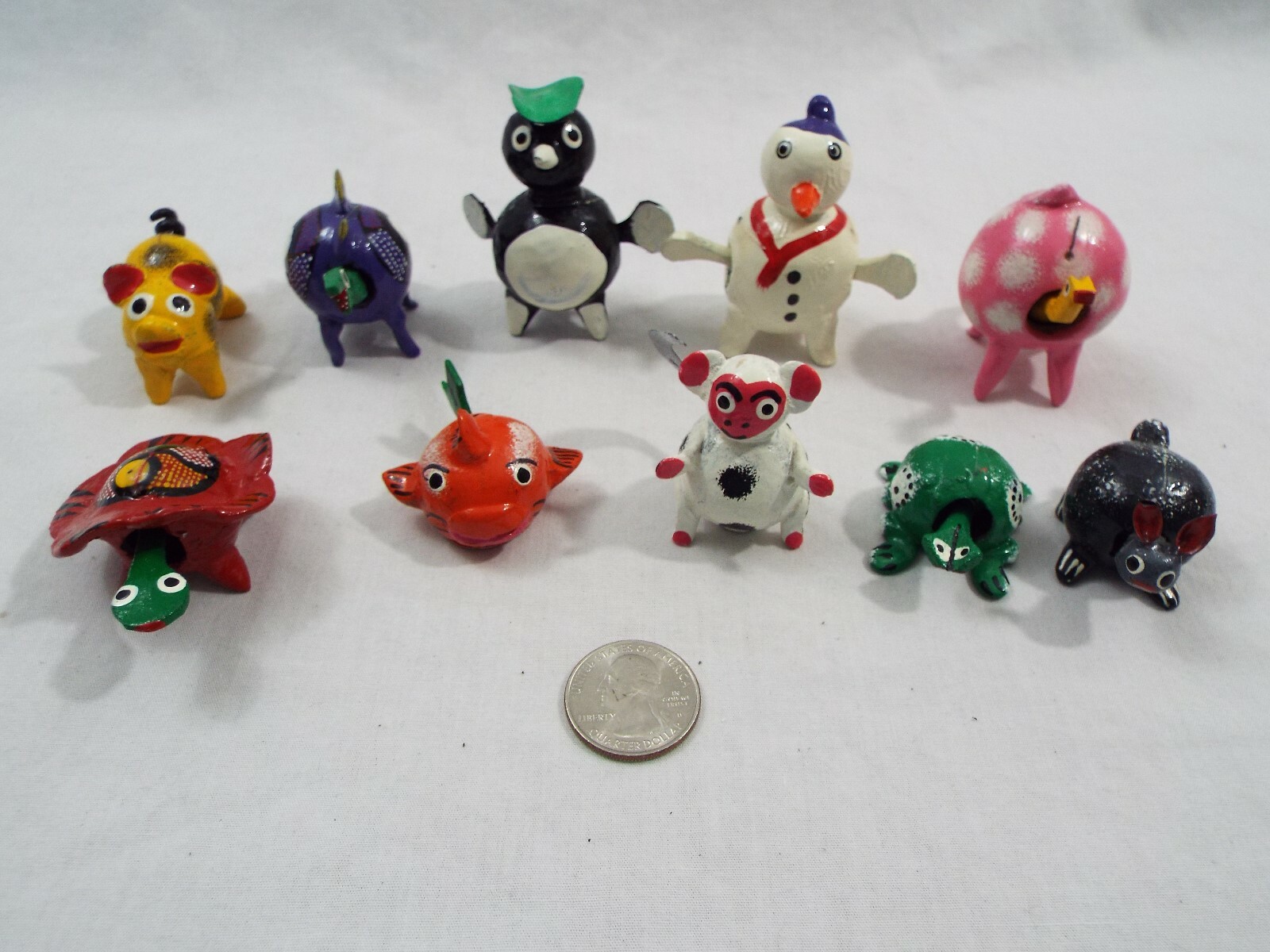 Lot of 10 Assorted Bobble Head Various Animals Frog Penguin Monkey Bunny Dragon
