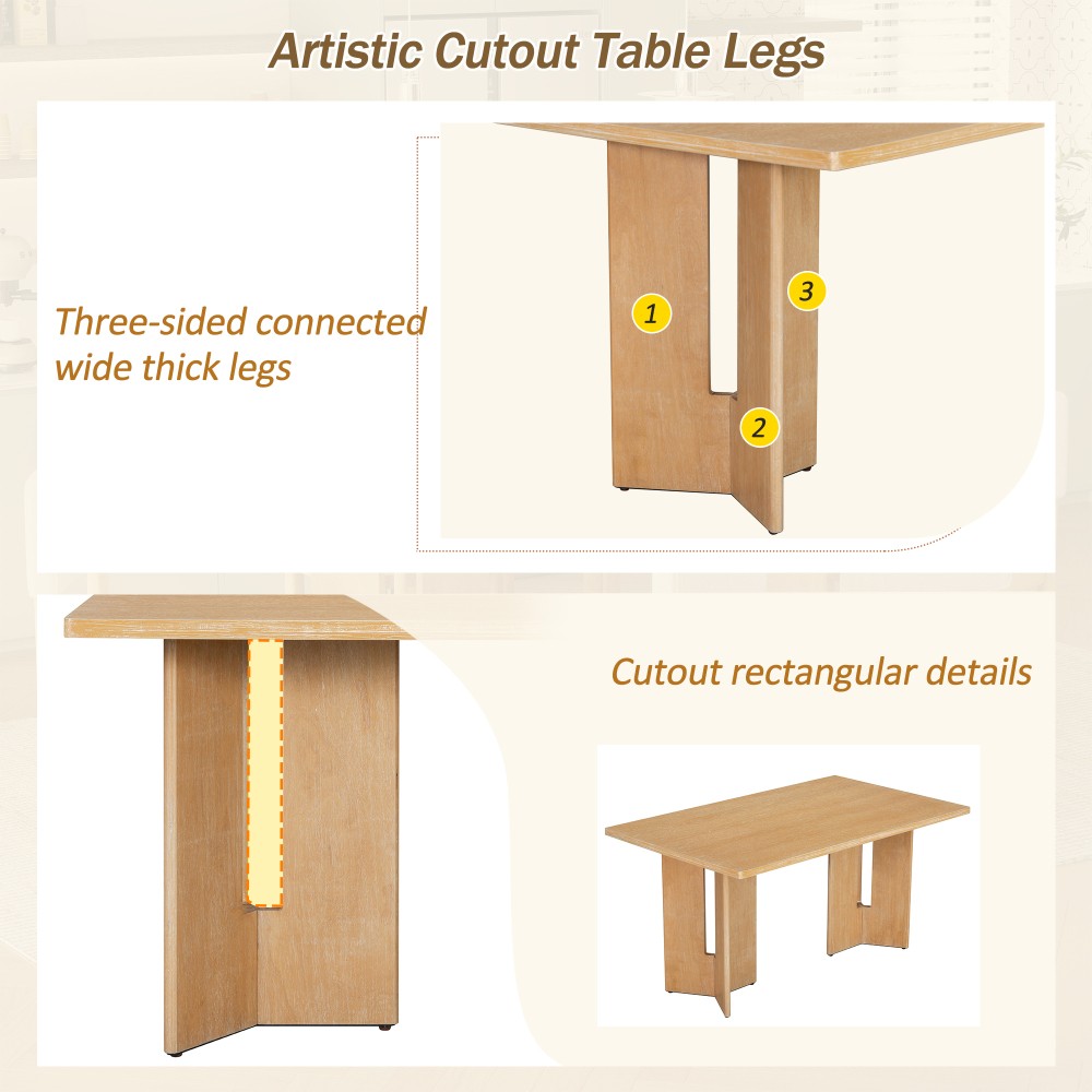 60in Farmhouse Dining Table w/ Cutout Legs, Rustic Solid Wood, Free Shipping