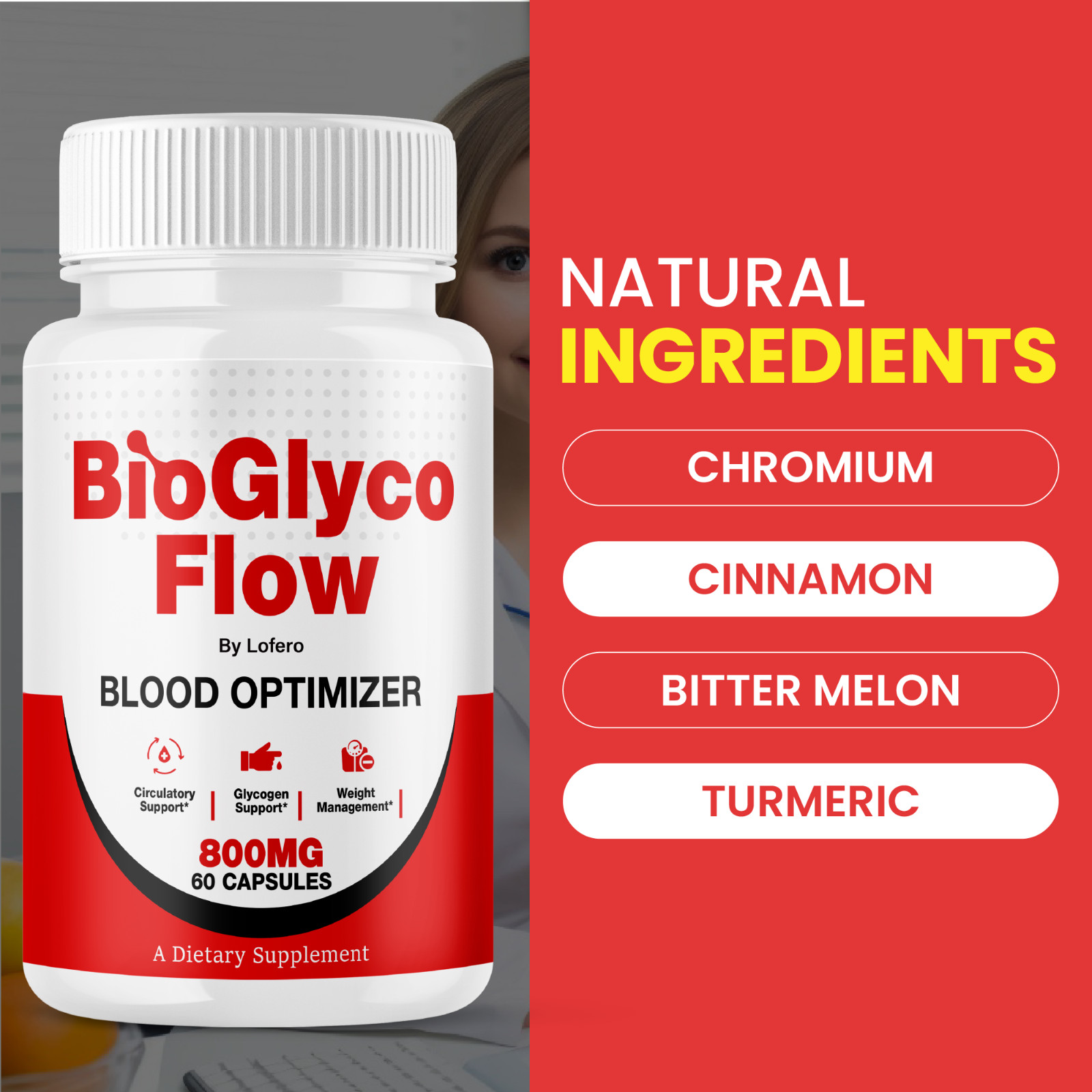 BioGlyco Flow Capsules Bio Glyco Blood Optimizer Supplement Reviews Pills (60ct)